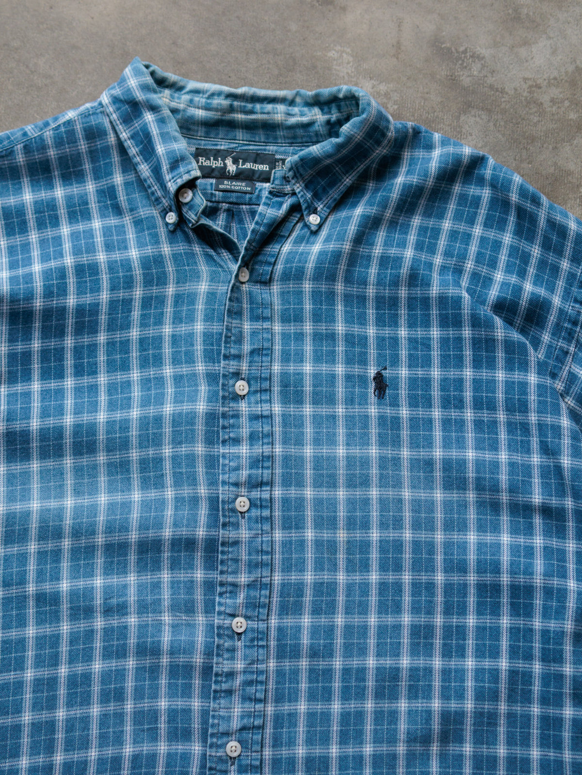 Vintage Blue Plaid Ralph Lauren Shirt (XL)