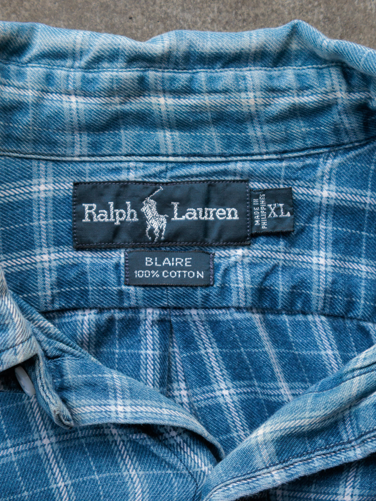 Vintage Blue Plaid Ralph Lauren Shirt (XL)