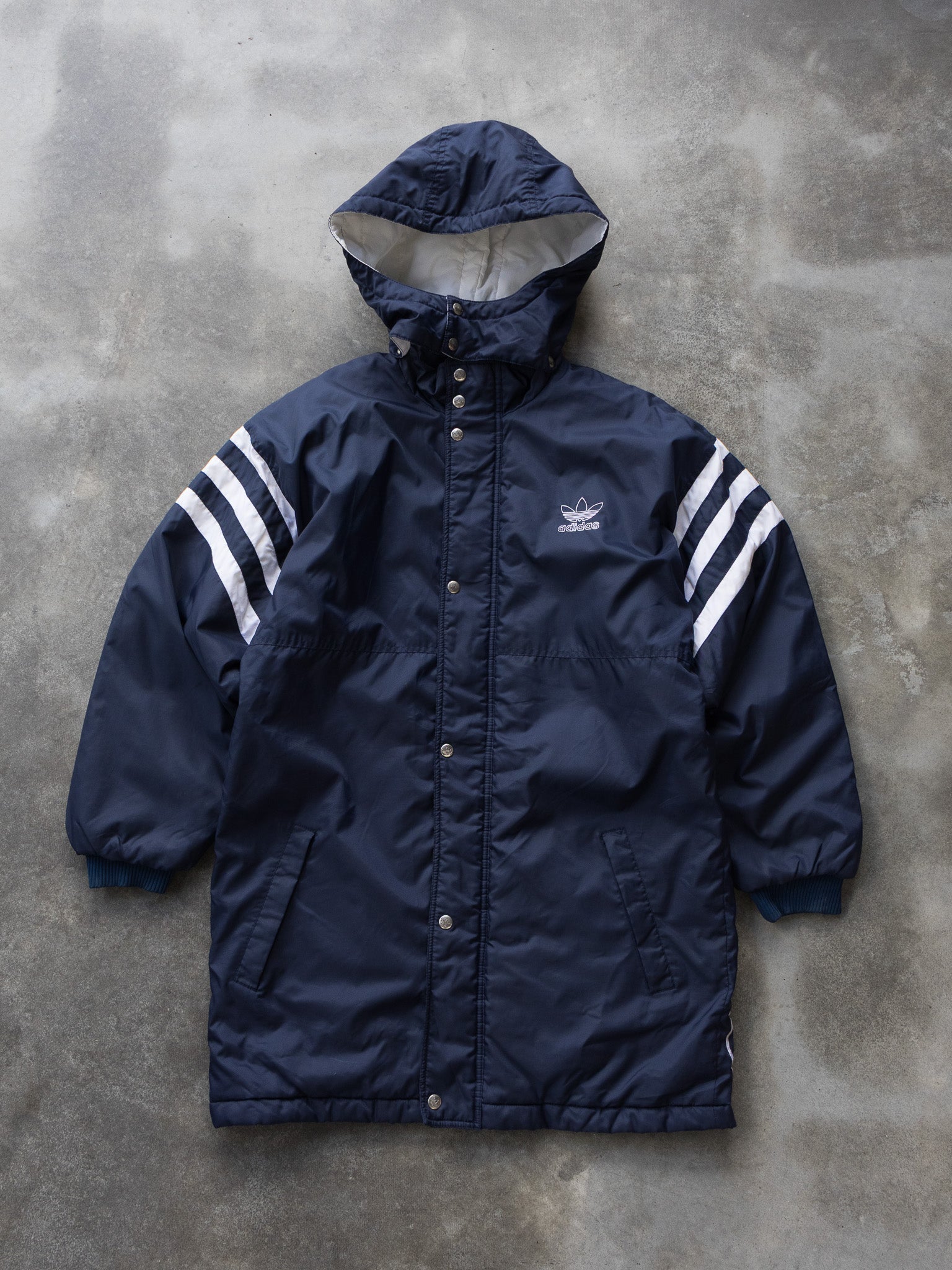 Vintage Navy Adidas Padded Hooded Jacket (S)