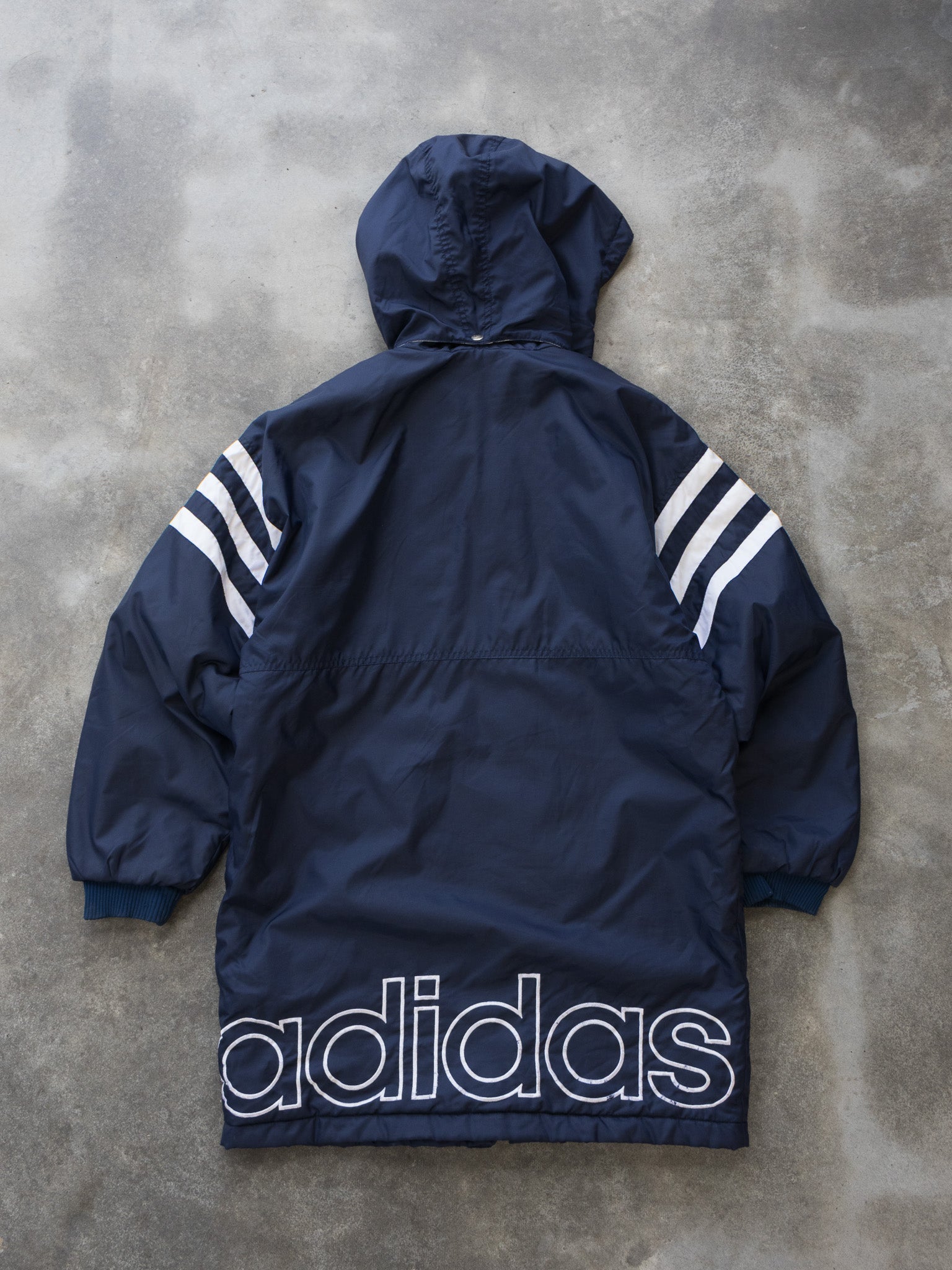 Vintage Navy Adidas Padded Hooded Jacket (S)