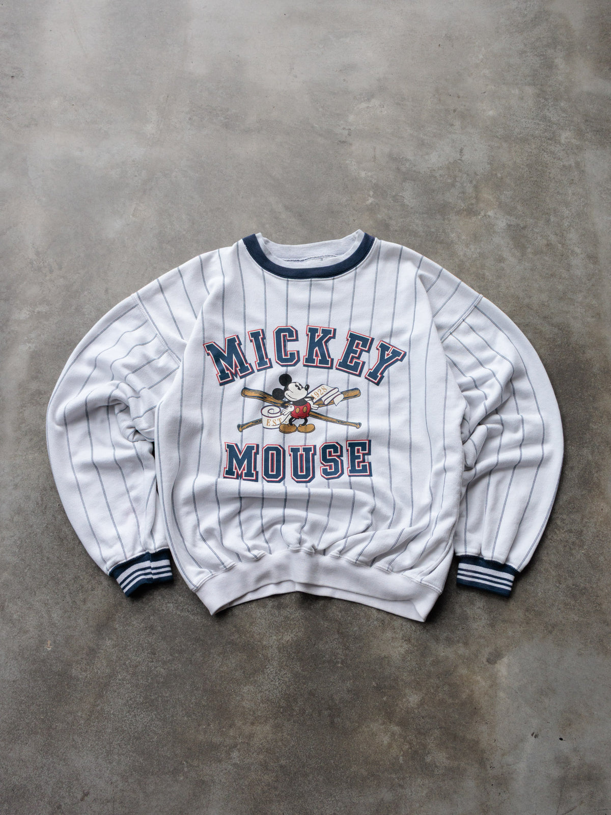 Vintage 90s White Striped Disney Mickey Mouse Sweatshirt (-)