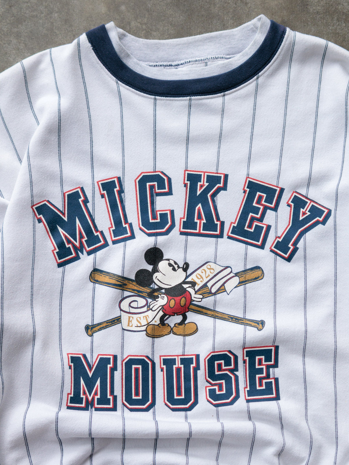 Vintage 90s White Striped Disney Mickey Mouse Sweatshirt (-)