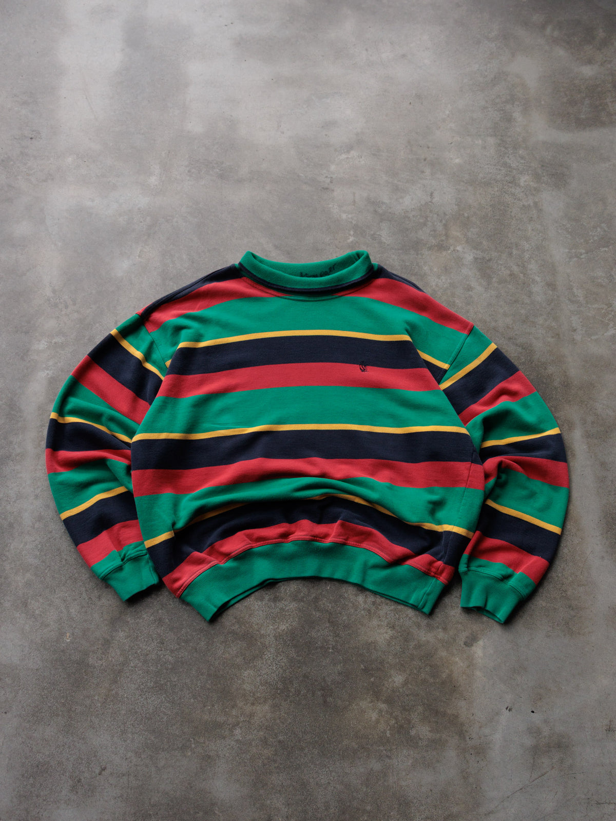 Vintage 90s Green Striped Nautica Mock Neck Sweatshirt (XL)