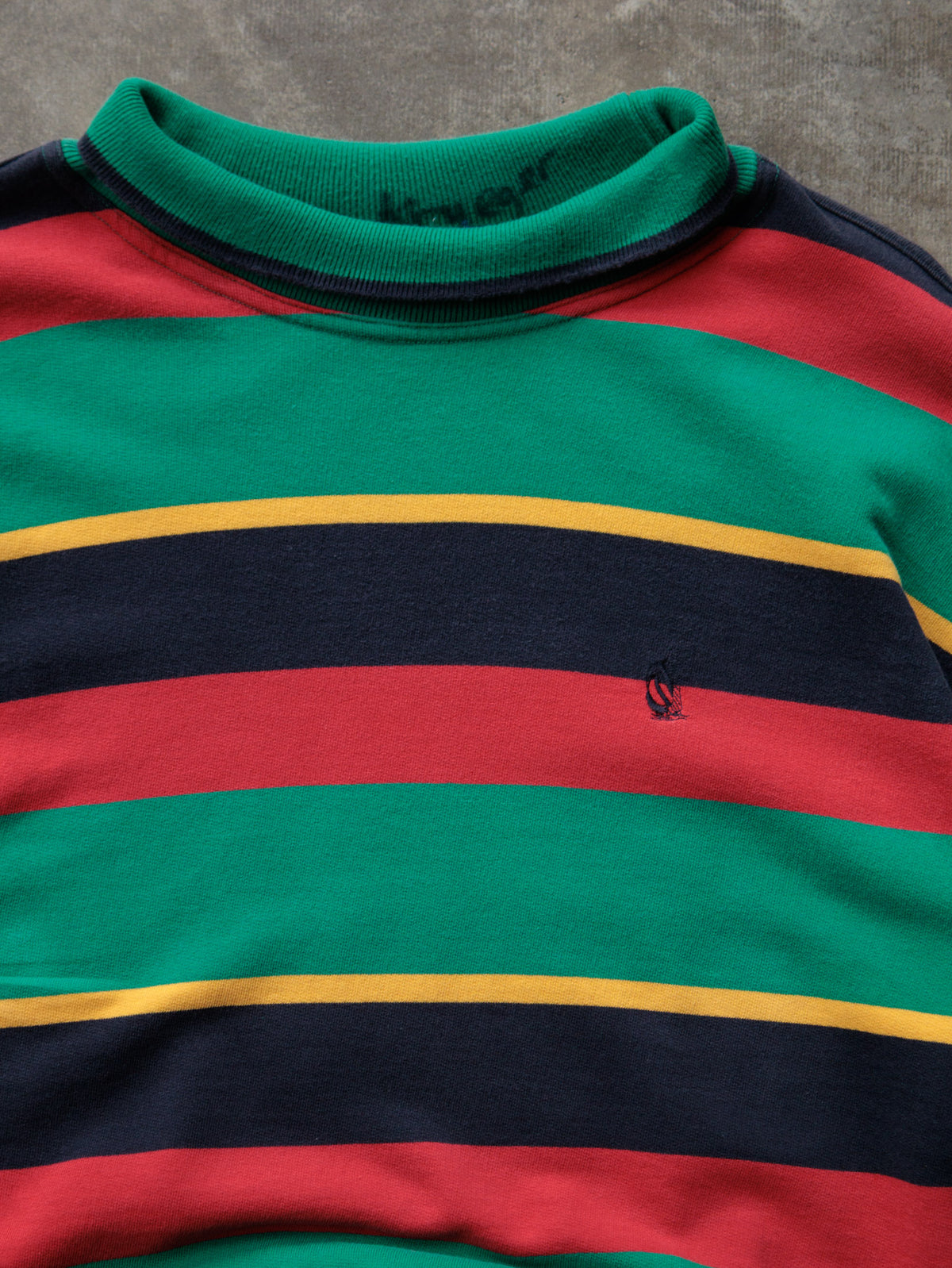 Vintage 90s Green Striped Nautica Mock Neck Sweatshirt (XL)