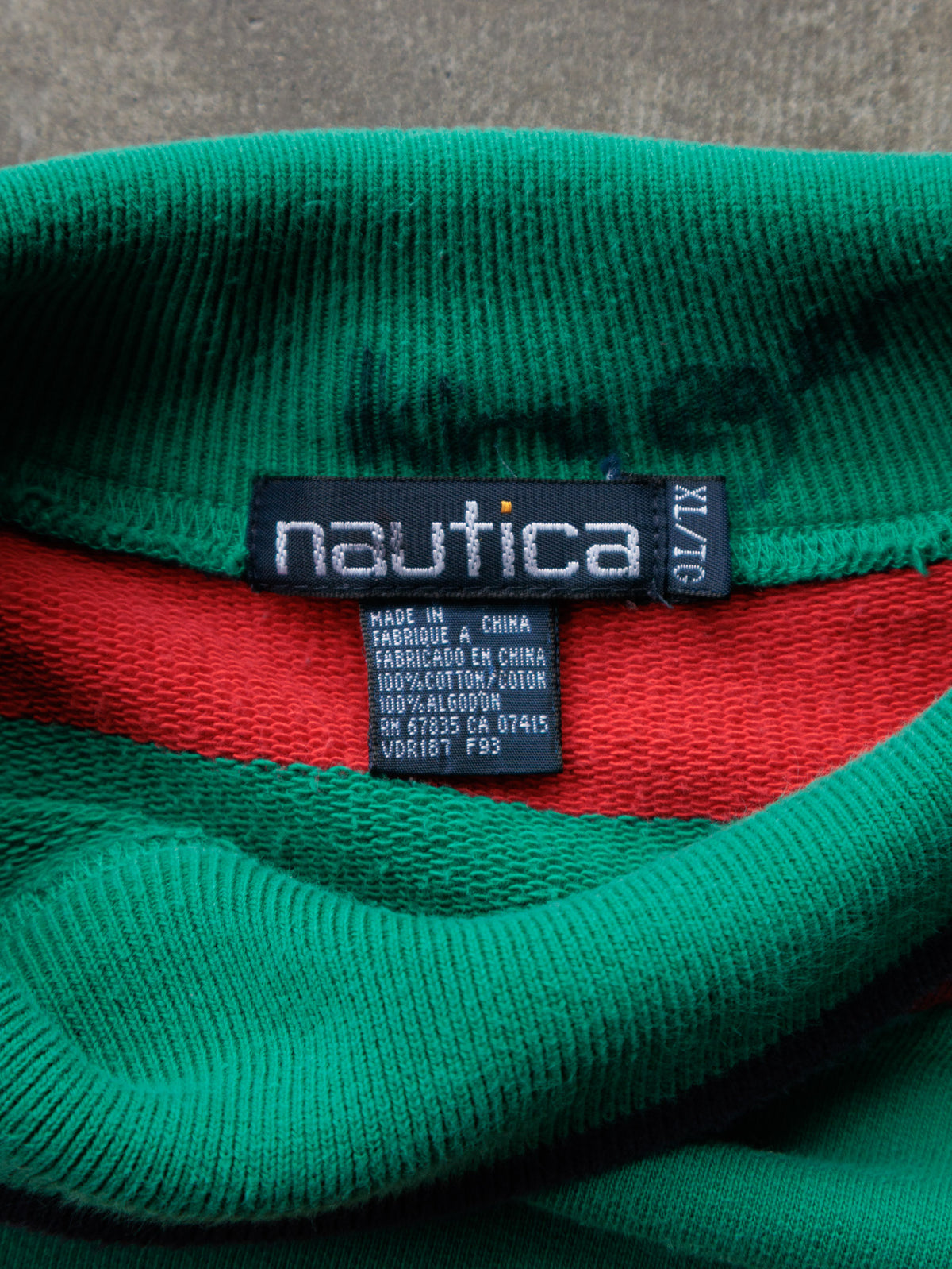 Vintage 90s Green Striped Nautica Mock Neck Sweatshirt (XL)