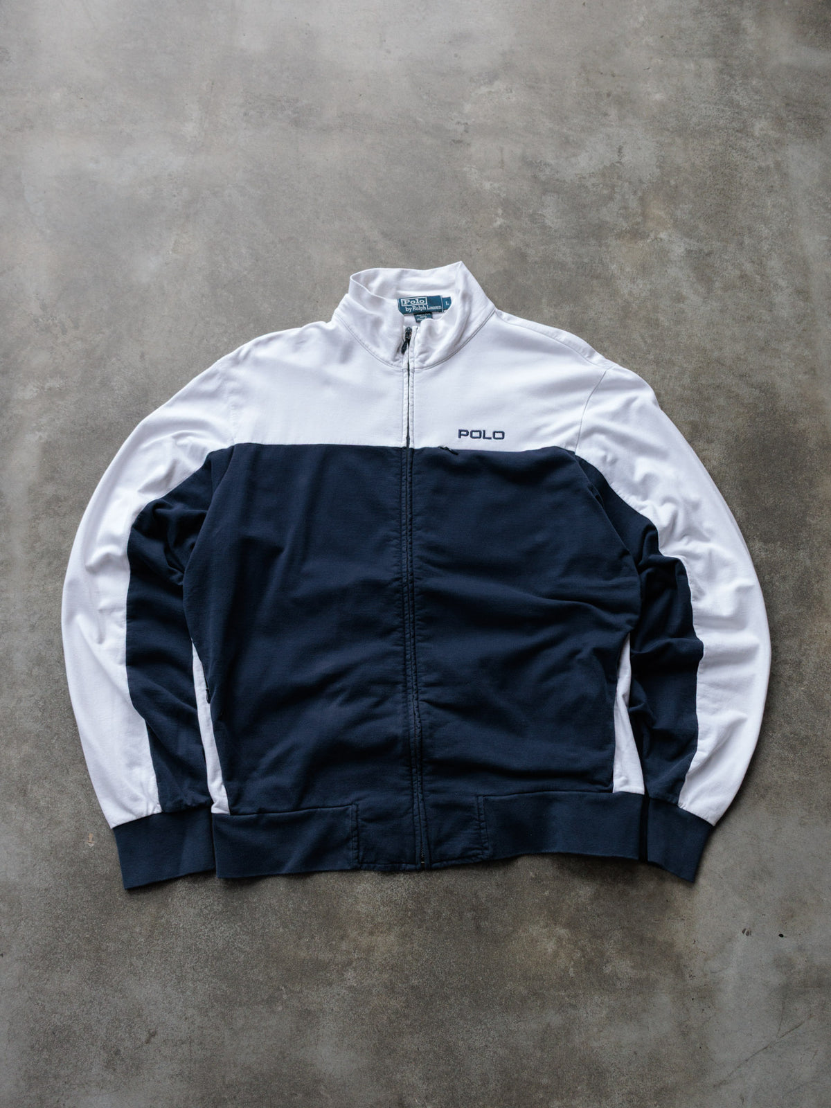 Vintage 90s Navy Polo Ralph Lauren Colourblock Full Zip Sweatshirt (L)