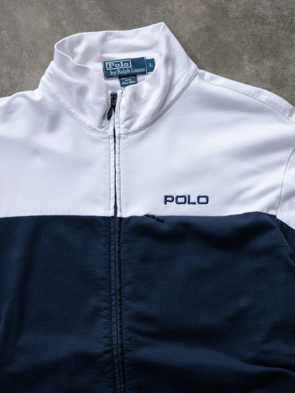Vintage 90s Navy Polo Ralph Lauren Colourblock Full Zip Sweatshirt (L)