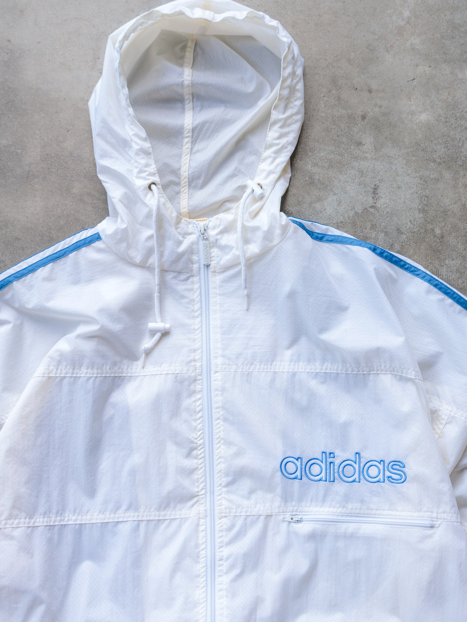 Vintage 90s White Adidas Zip Windbreaker (M)