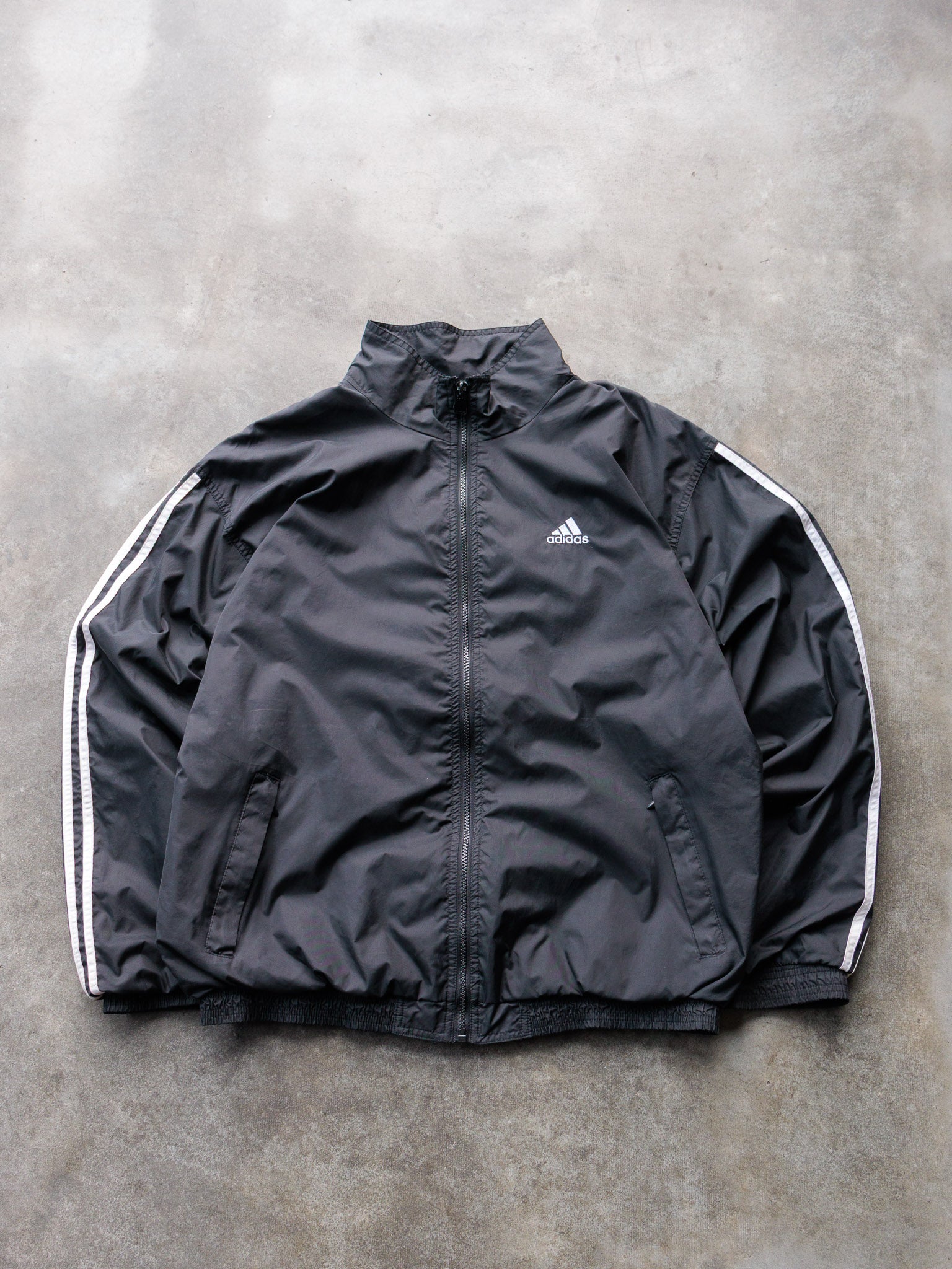 Vintage 90s Black Adidas Team Zip Windbreaker (L)