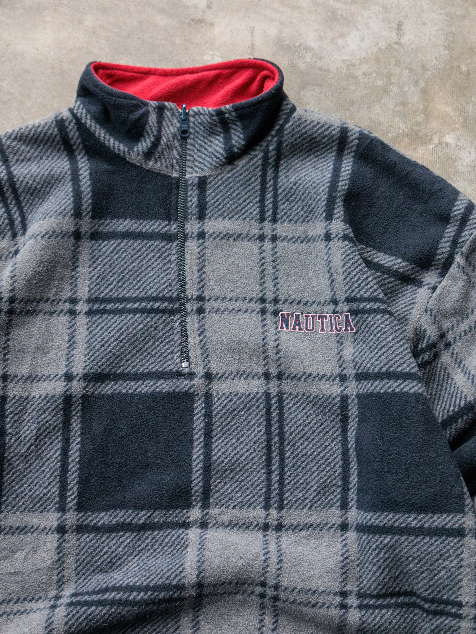 Vintage 90s Grey Plaid Nautica Fleece (2XL)
