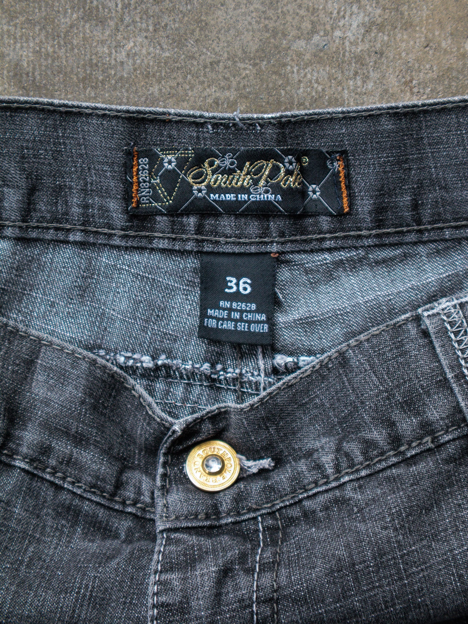 Vintage Faded Black Southpole Logo Denim Shorts (W36)