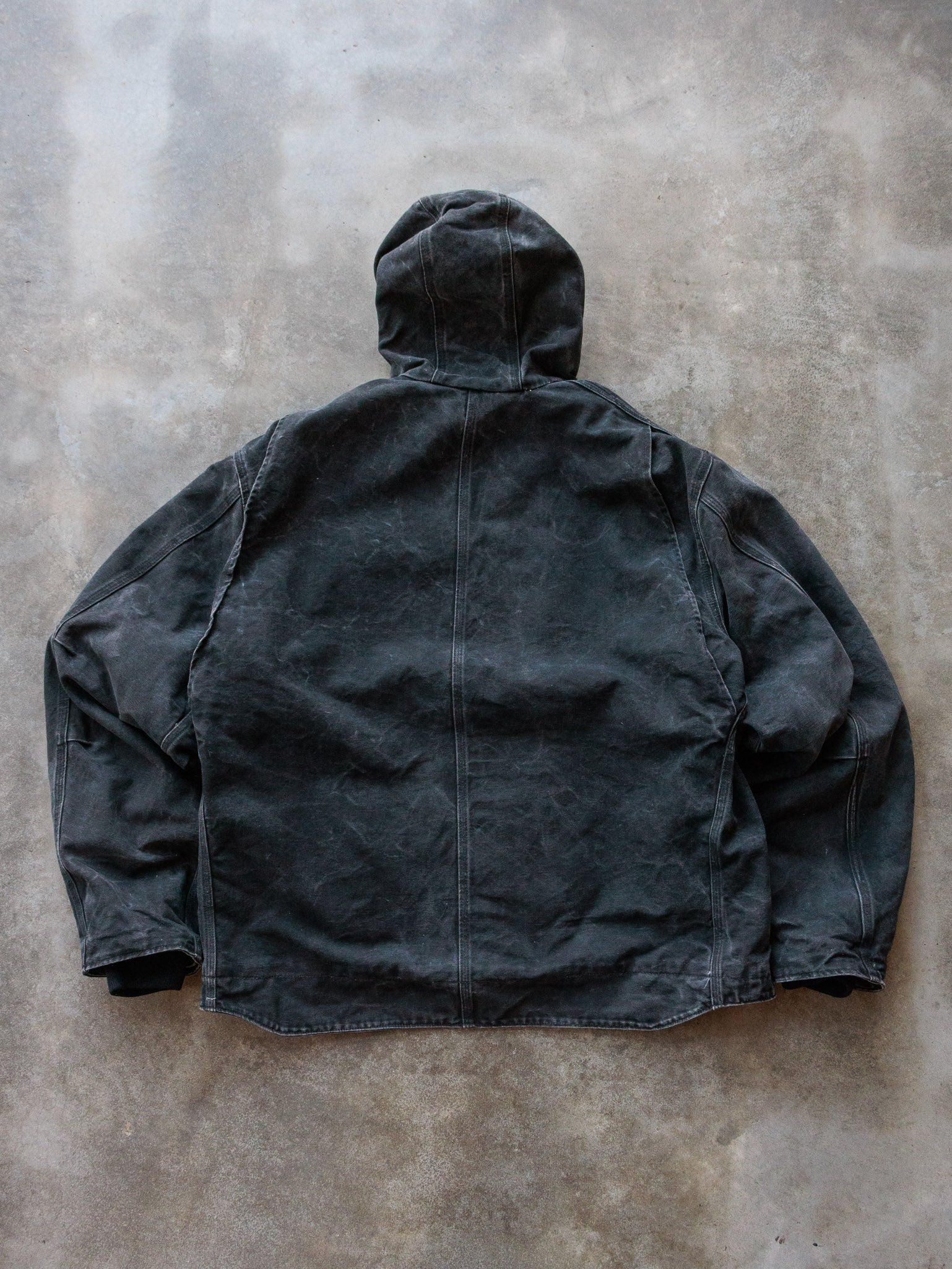 Vintage 00s Black Carhartt Sherpa Lined Sandstone Hooded Jacket (2XL)