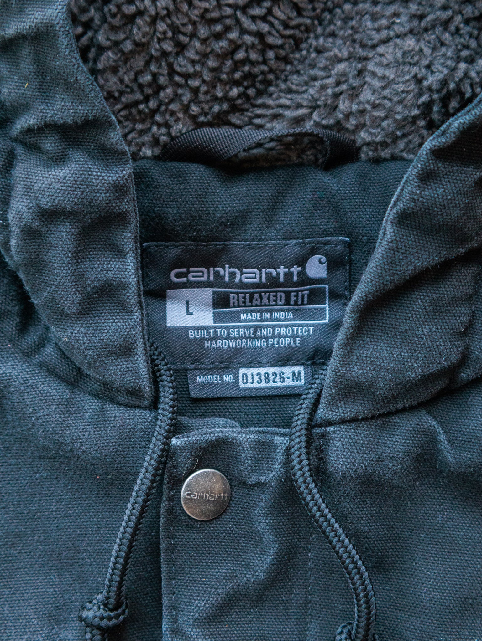 Vintage Black Carhartt Sherpa Lined Hooded Shirt Jacket (L)