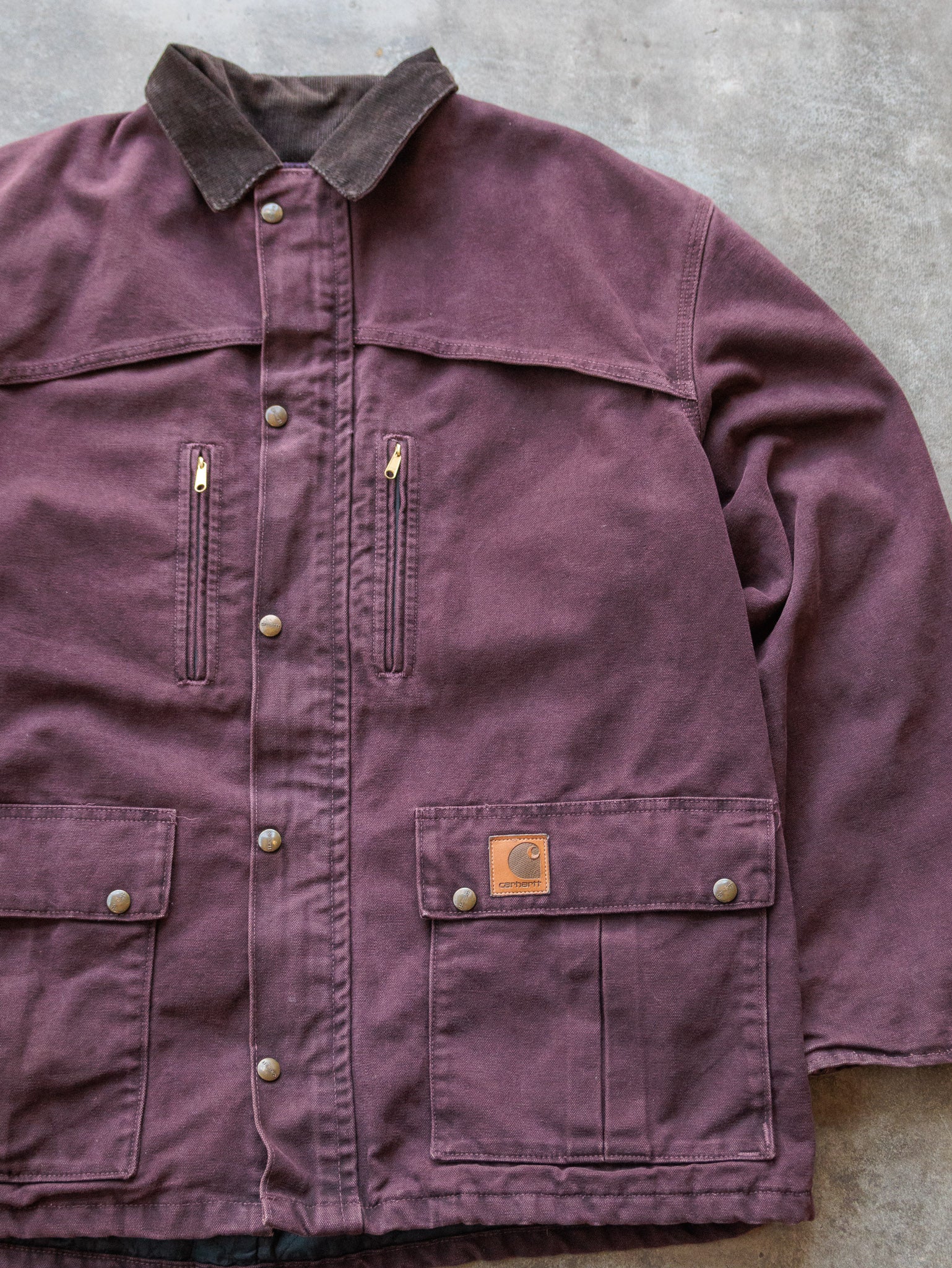Vintage 90s Plum Carhartt Blanket Lined Duck Chore Coat (XL)