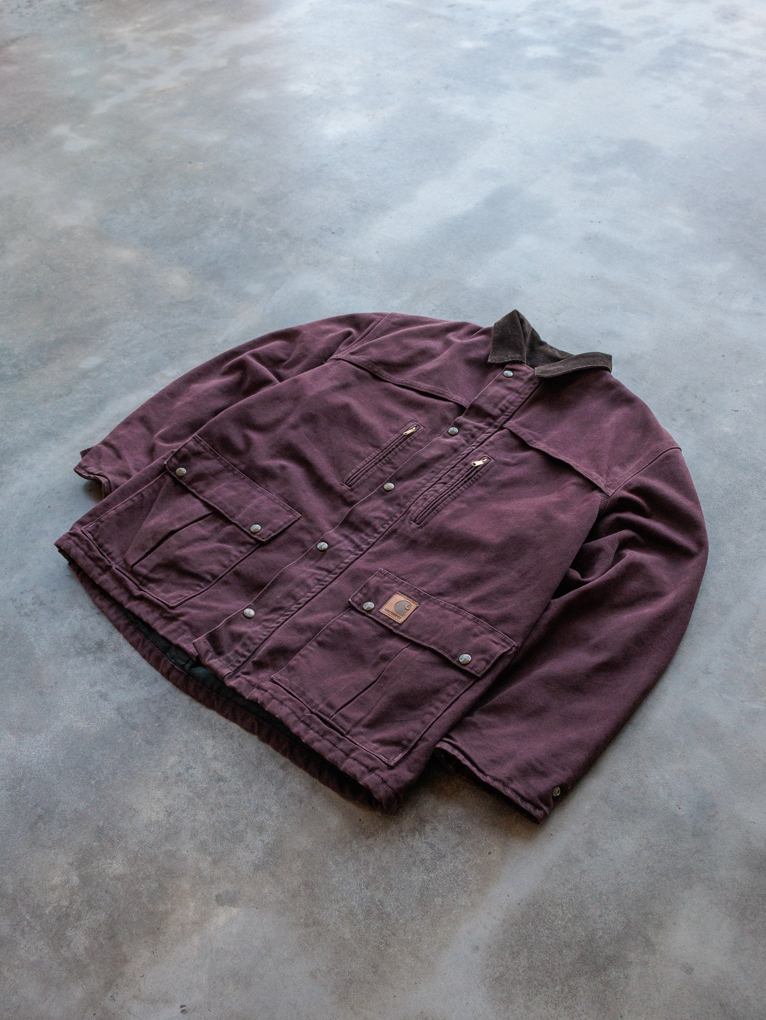 Vintage 90s Plum Carhartt Blanket Lined Duck Chore Coat (XL)