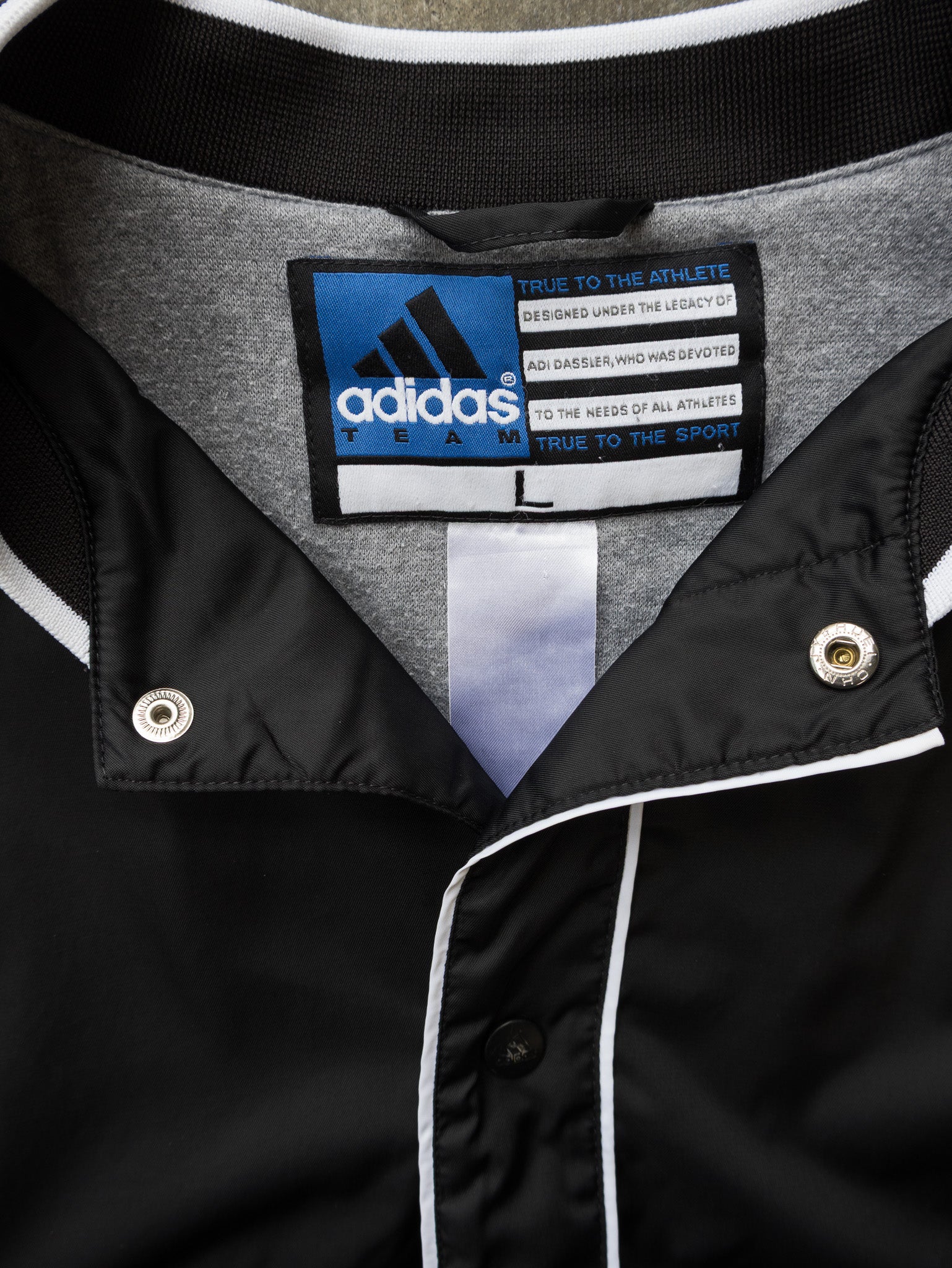 Vintage Black Adidas Snap Button Bomber Jacket (XL)