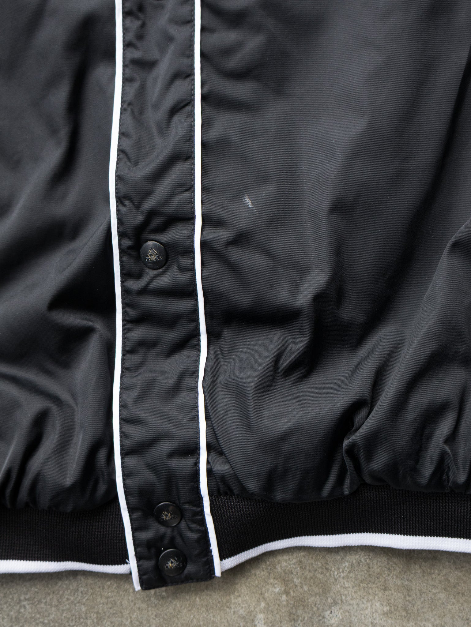 Vintage Black Adidas Snap Button Bomber Jacket (XL)