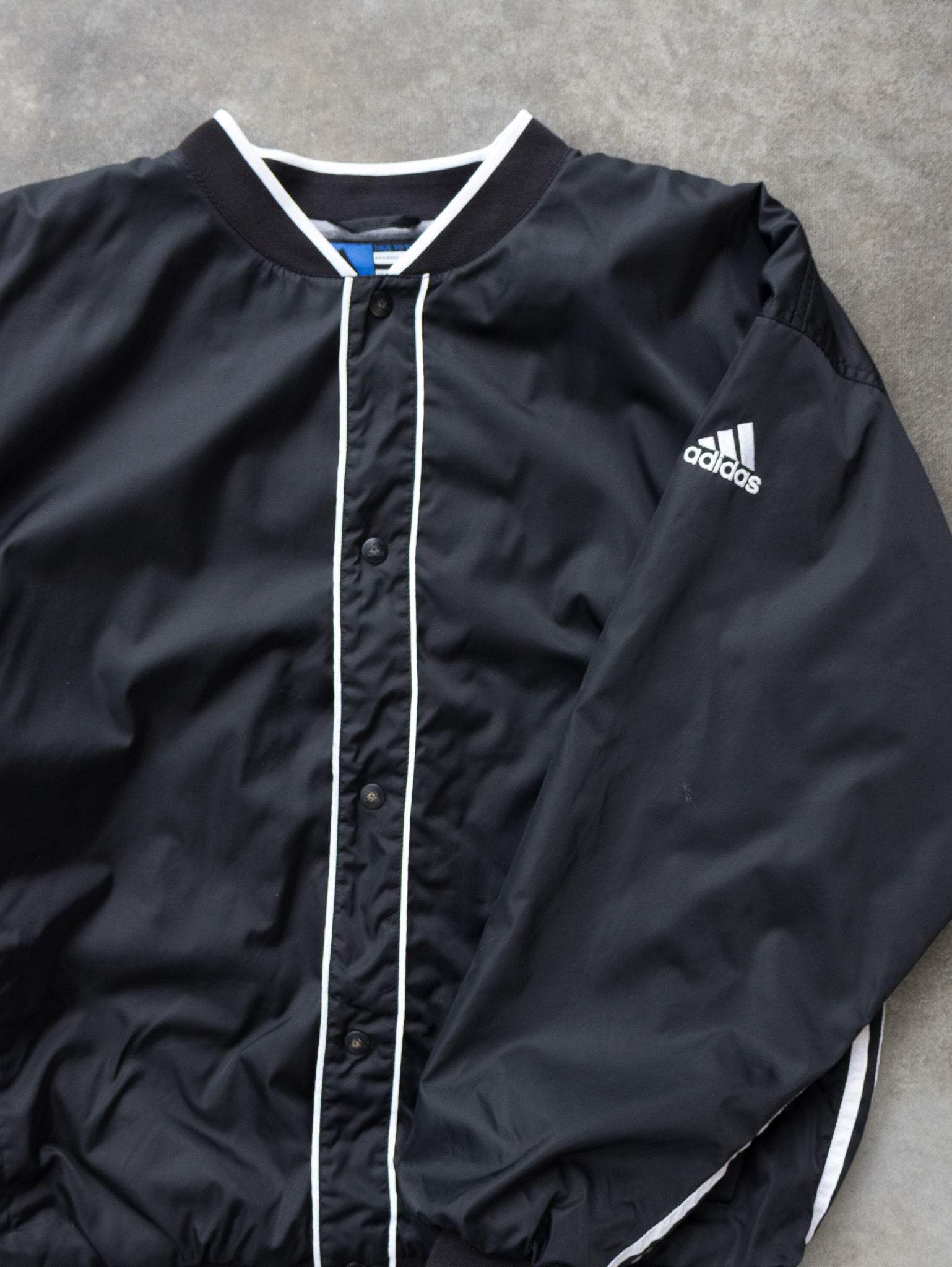 Vintage Black Adidas Snap Button Bomber Jacket (XL)