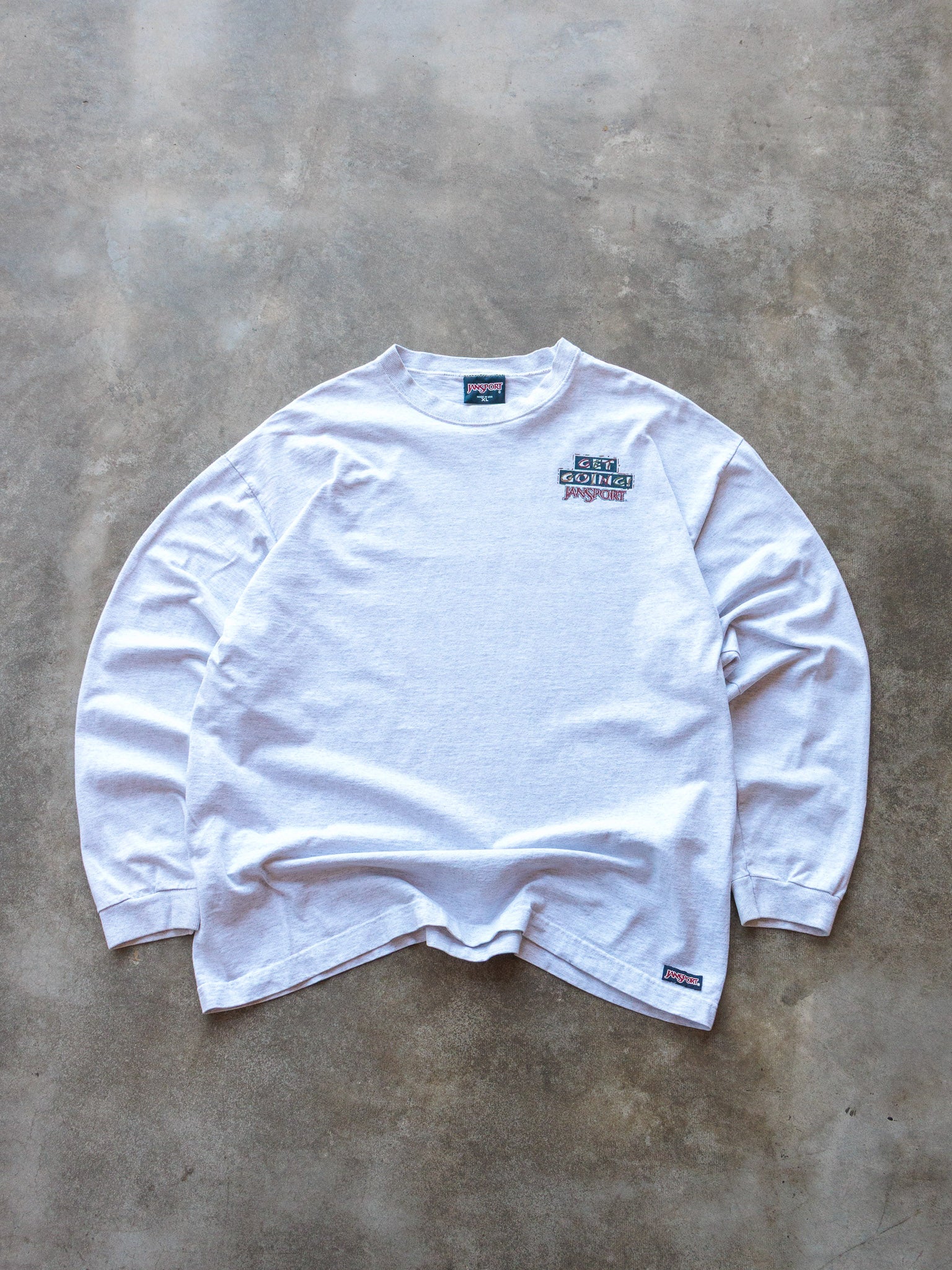 Vintage 90s Light Grey Jansport Get Going Graphic Tee (XL)