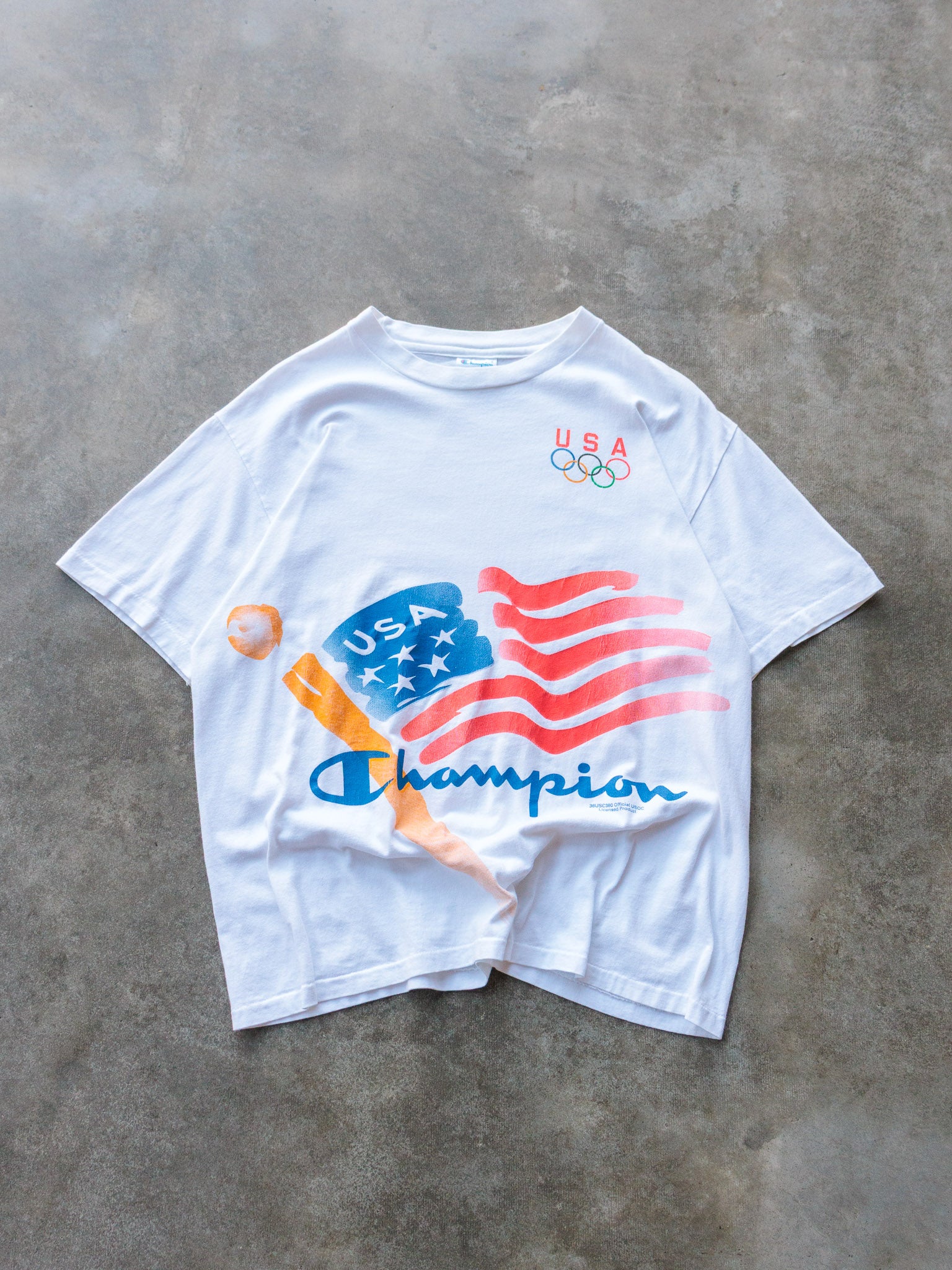 Vintage 90s White Champion USA Olympic Flag Tee (L)