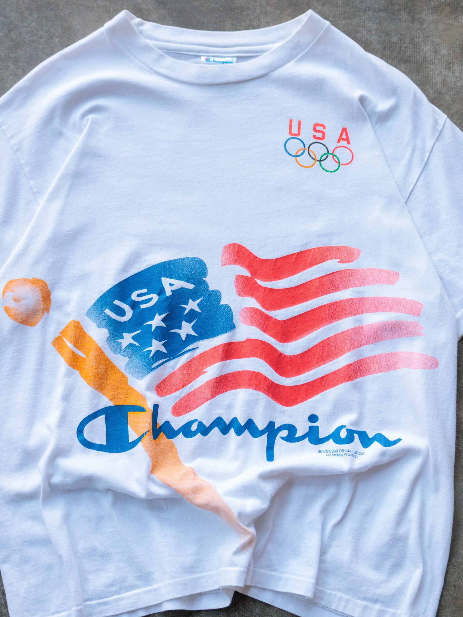 Vintage 90s White Champion USA Olympic Flag Tee (L)