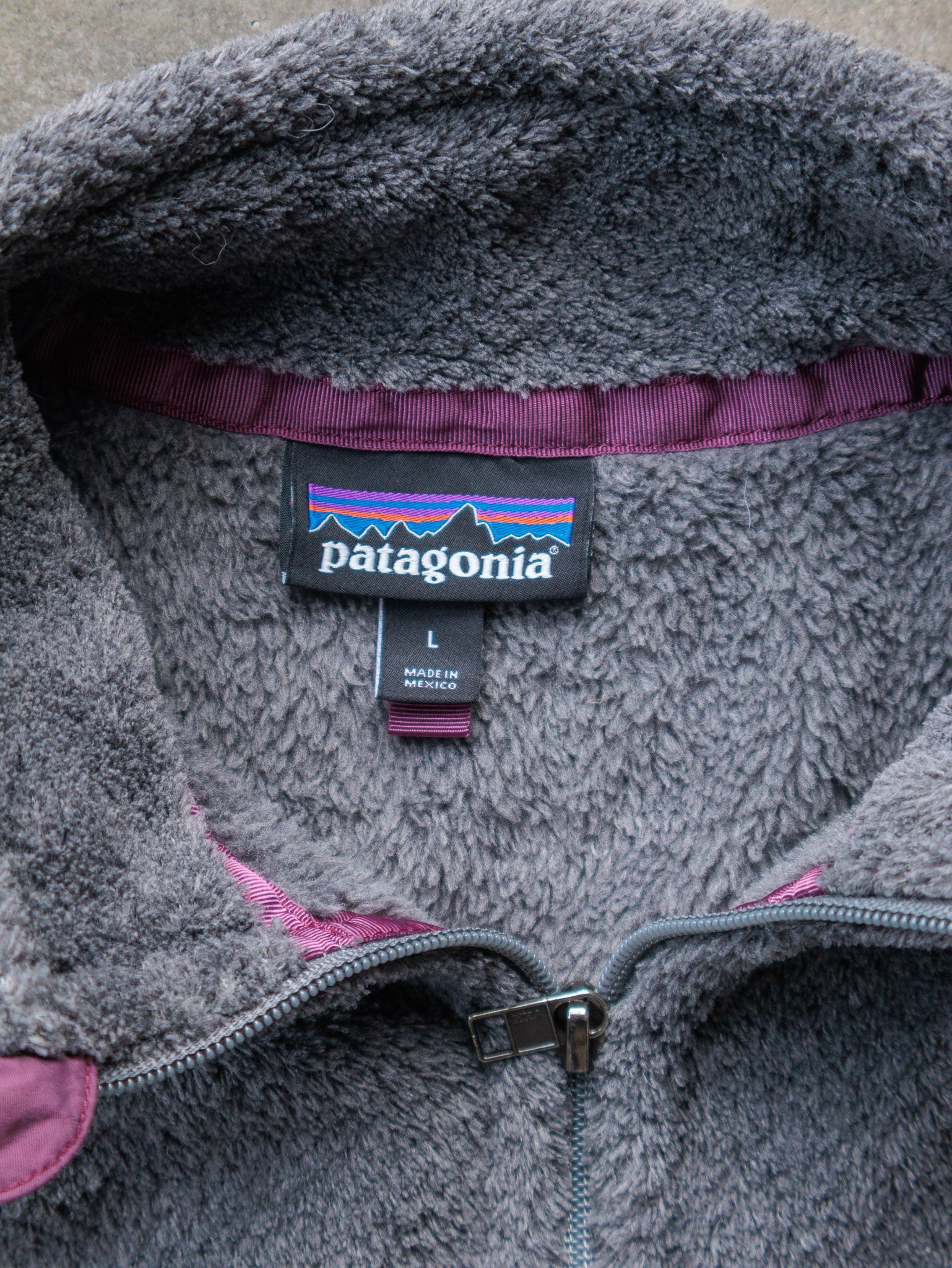 Vintage Grey & Pink Patagonia Re-Tool Full Zip Fleece Jacket (Women's L)