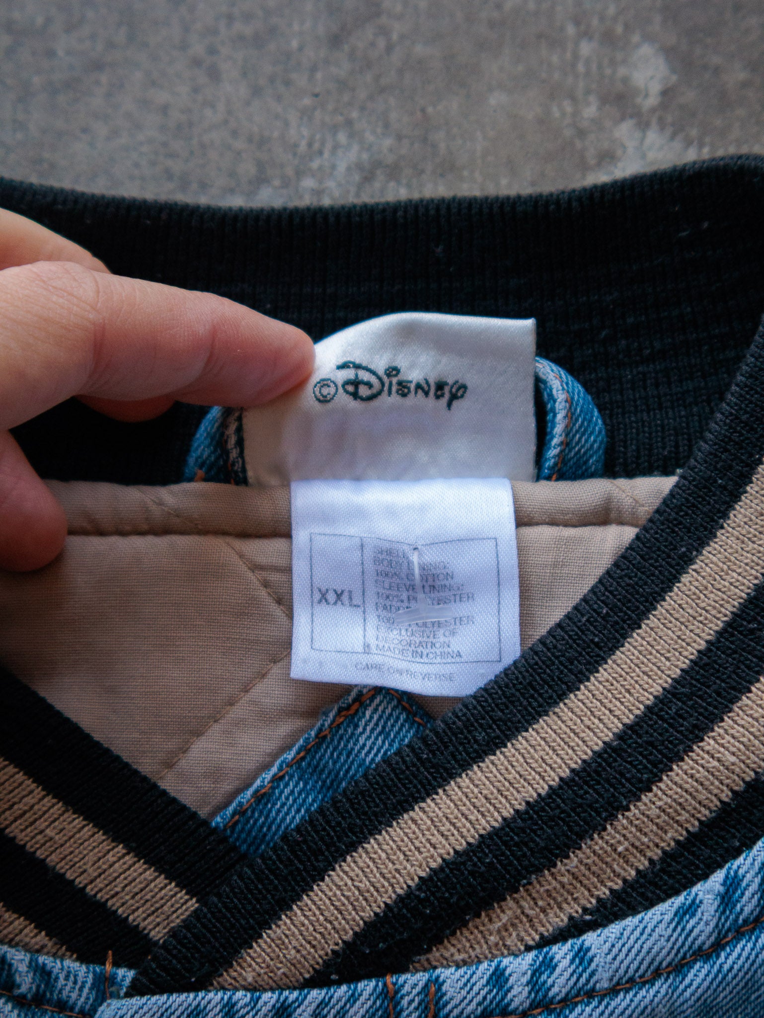 Vintage 00s Denim & Beige Walt Disney World Mickey Mouse Varsity Jacket (2XL)
