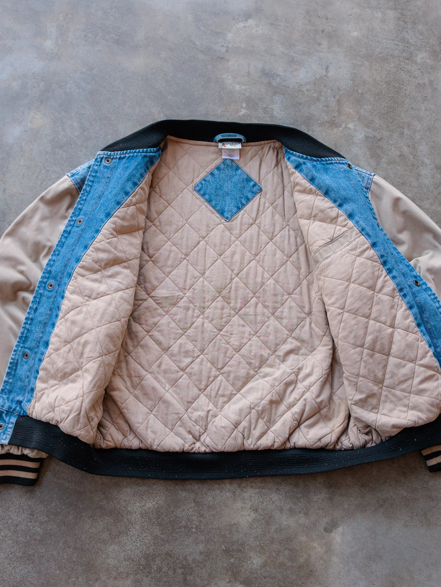 Vintage 00s Denim & Beige Walt Disney World Mickey Mouse Varsity Jacket (2XL)