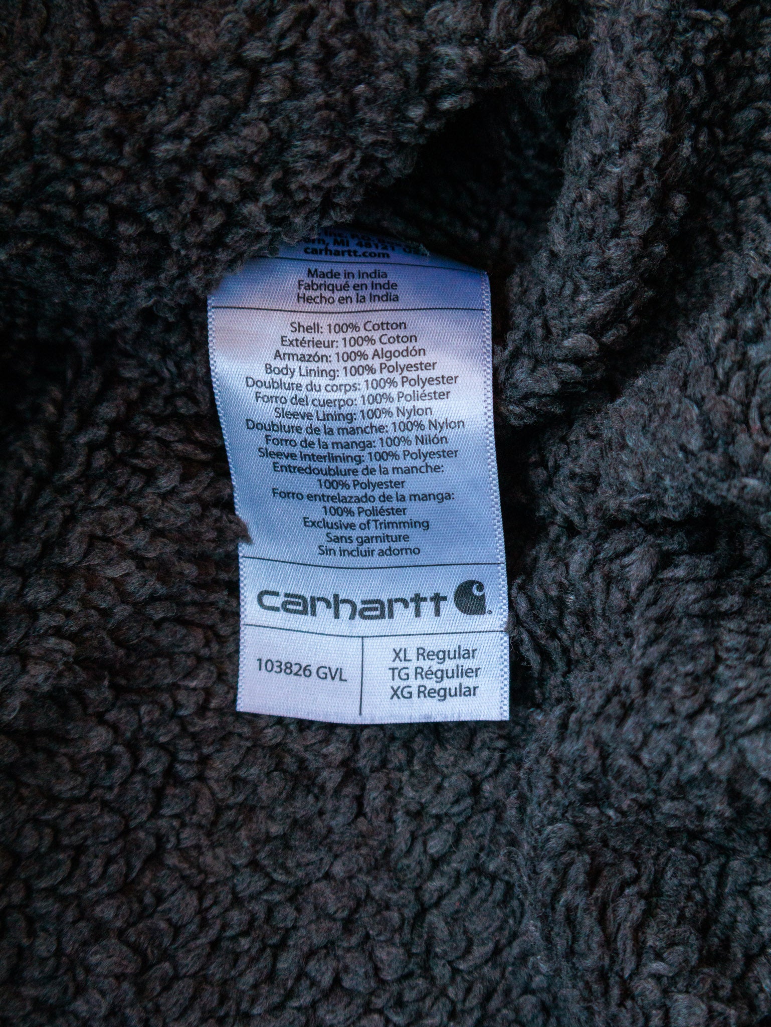 Vintage Grey Carhartt Sherpa Lined Hooded Jacket (XL)