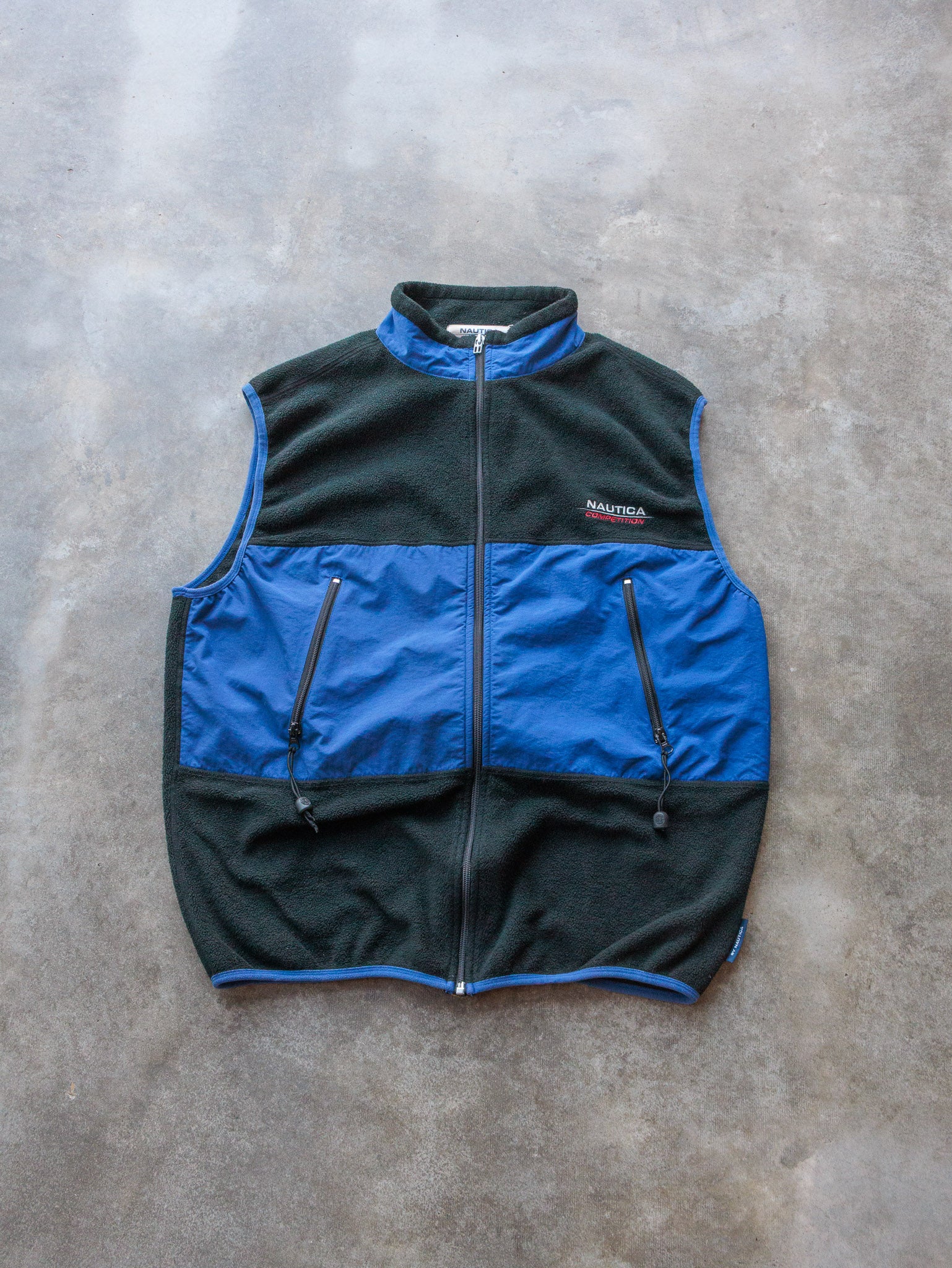 Vintage 90s Black & Blue Nautica Competition Fleece Vest (2XL)