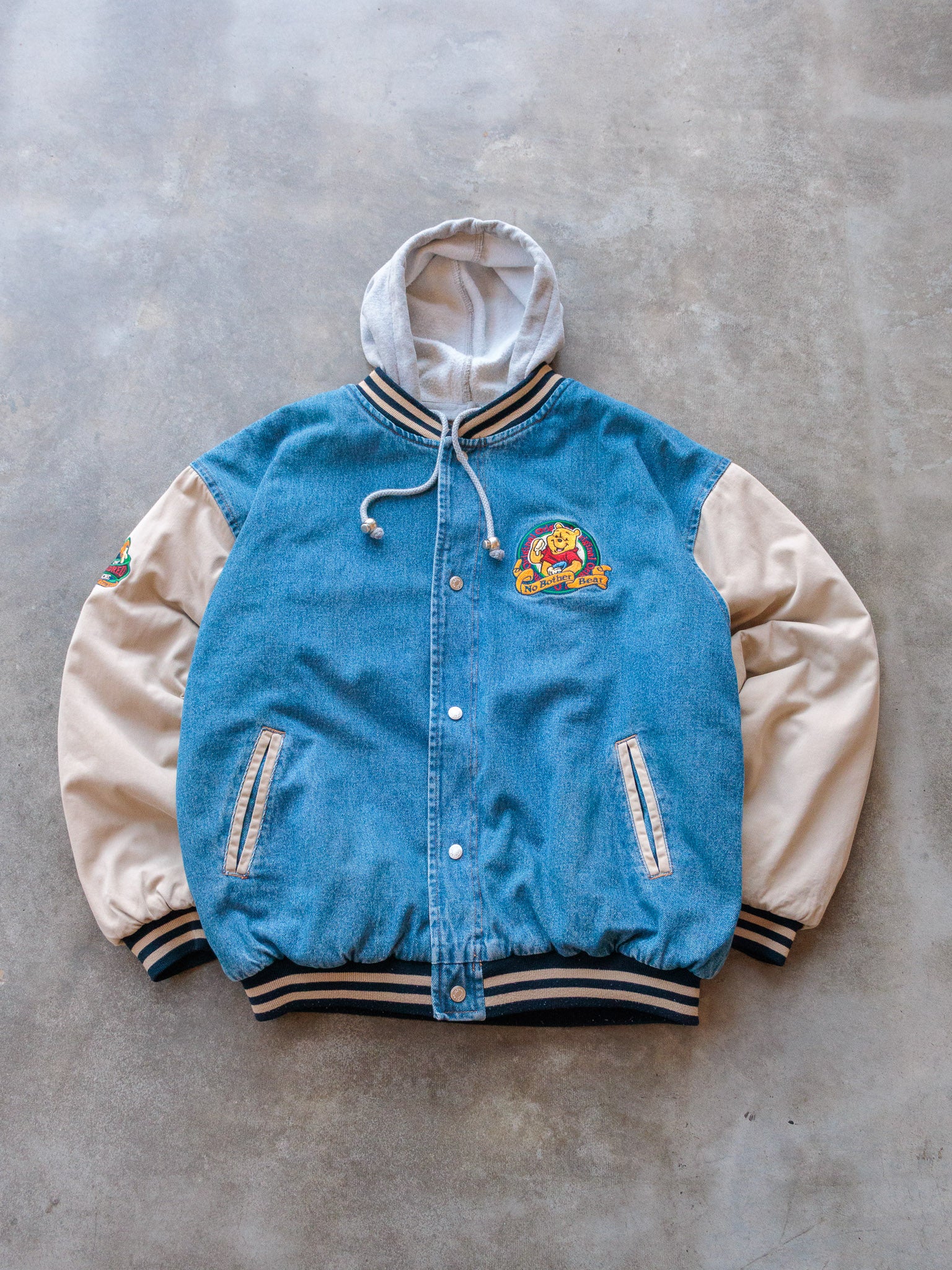 Vintage Denim & Beige Winnie The Pooh Embroidered Varsity Jacket (L)