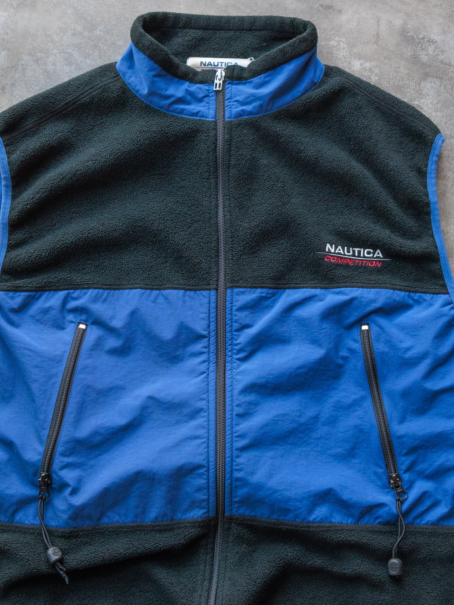 Vintage 90s Black & Blue Nautica Competition Fleece Vest (2XL)