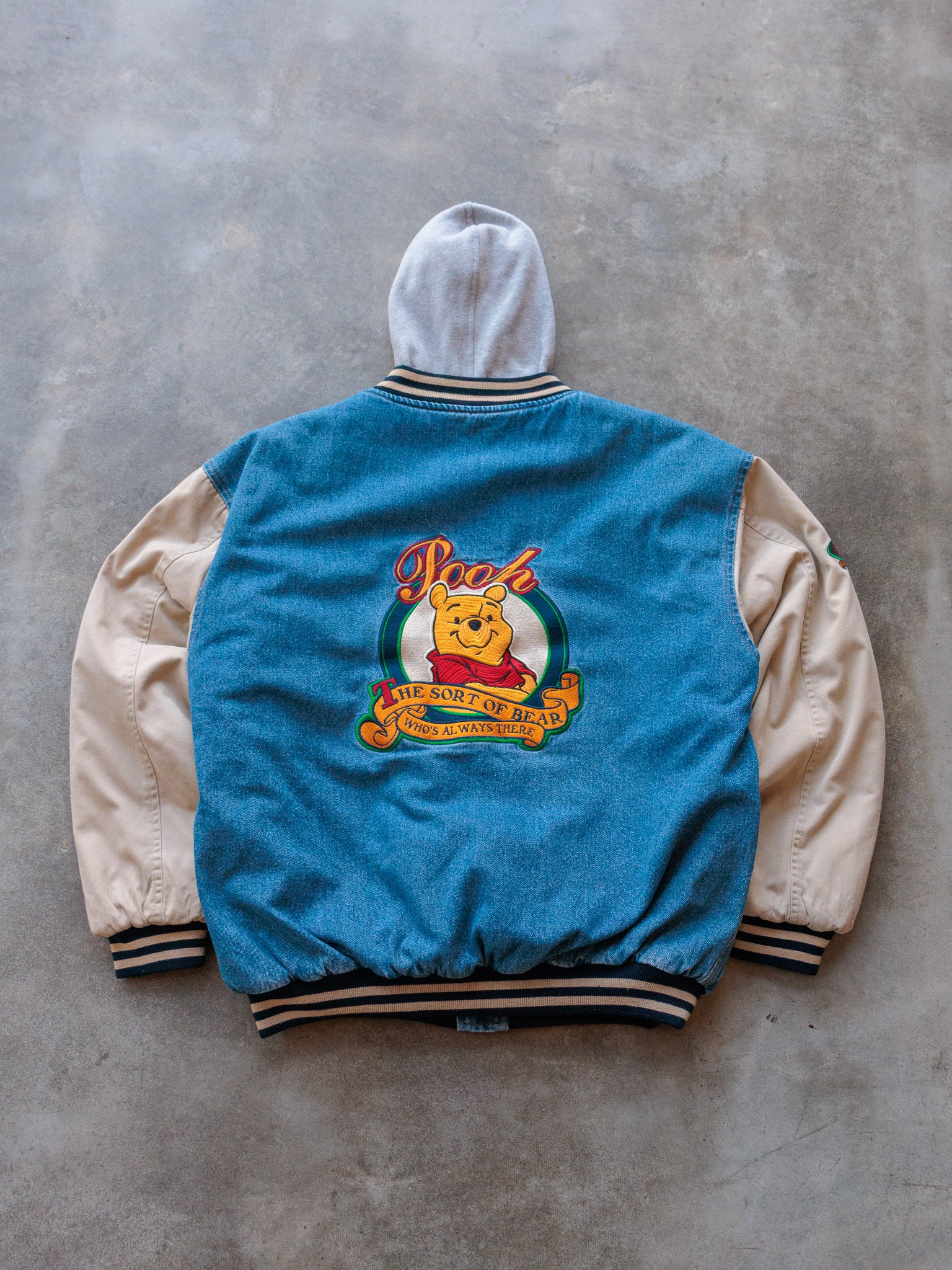 Vintage Denim & Beige Winnie The Pooh Embroidered Varsity Jacket (L)
