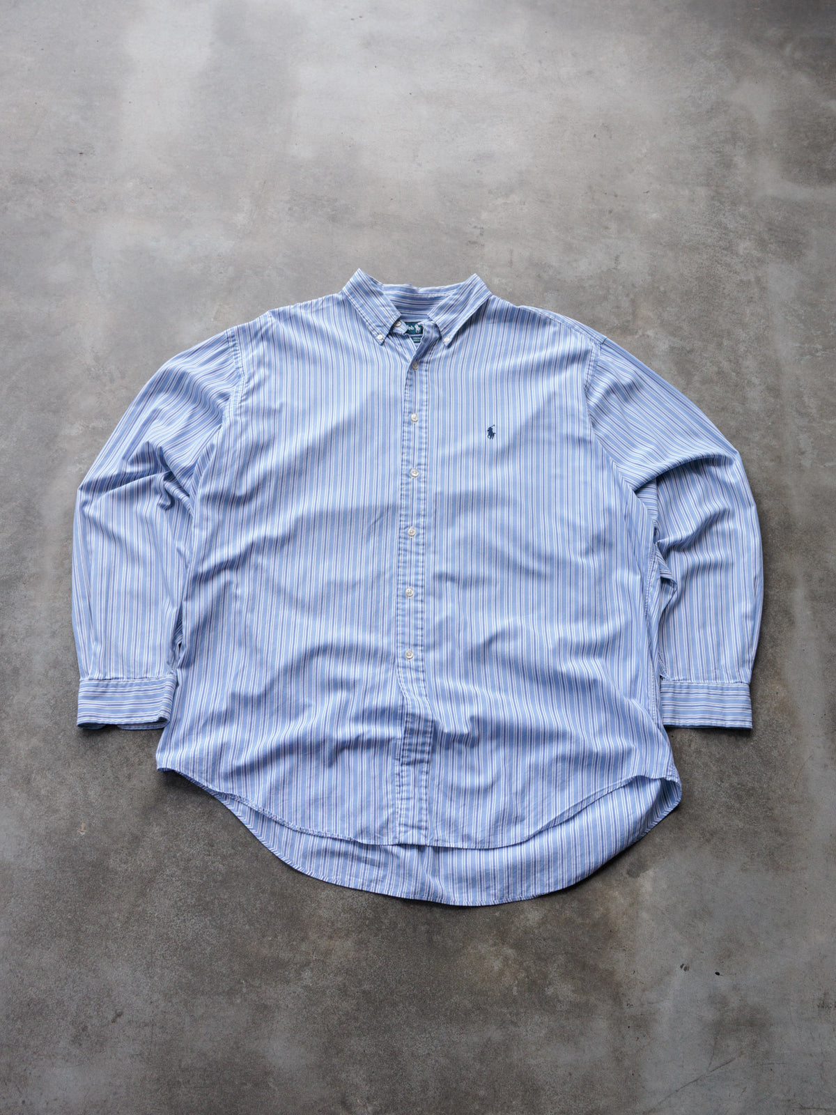 Vintage Blue Striped Ralph Lauren Shirt (XL)