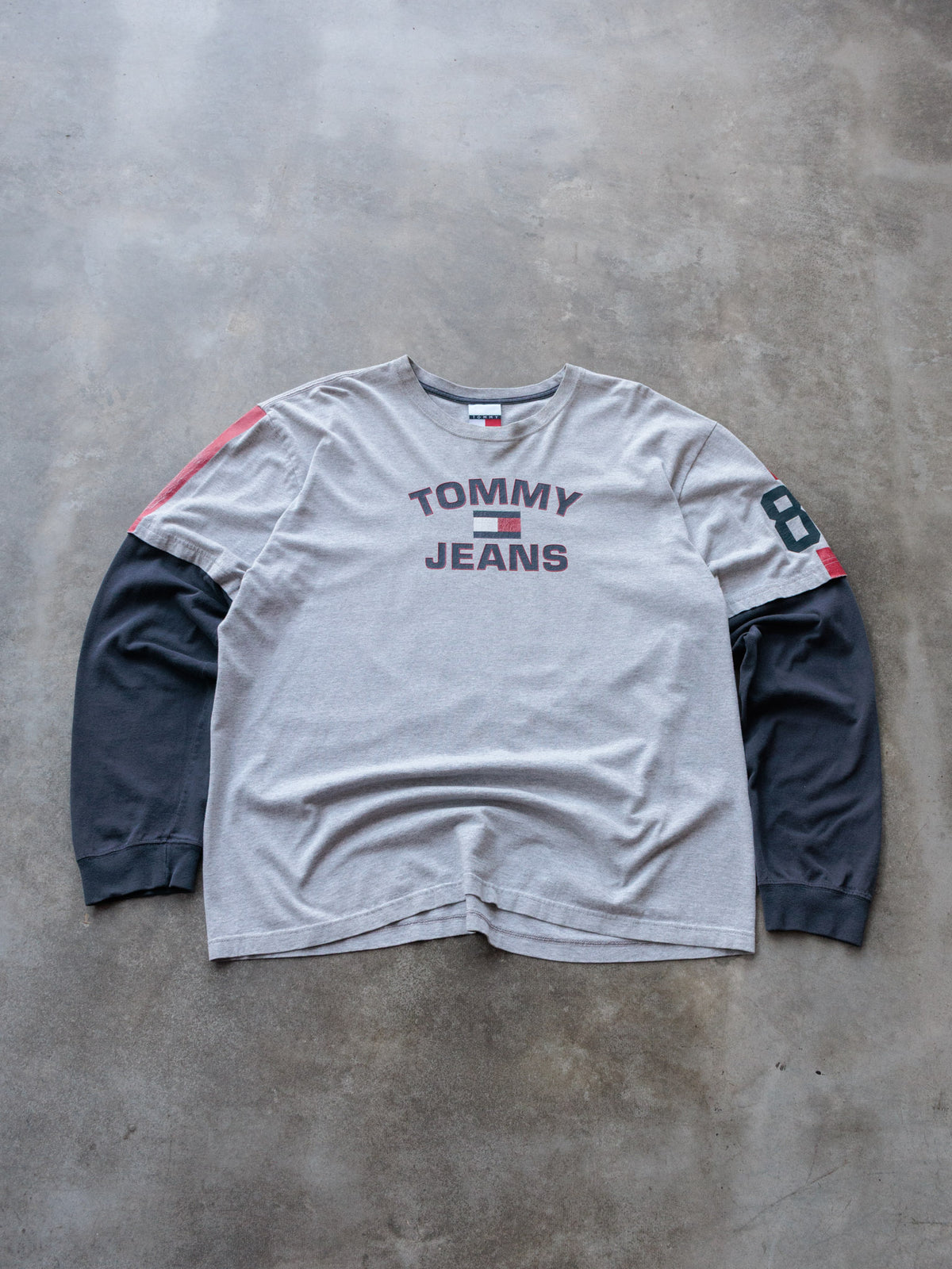 Vintage 90s Grey Tommy Jeans Colourblock Long Sleeve Tee (XL)