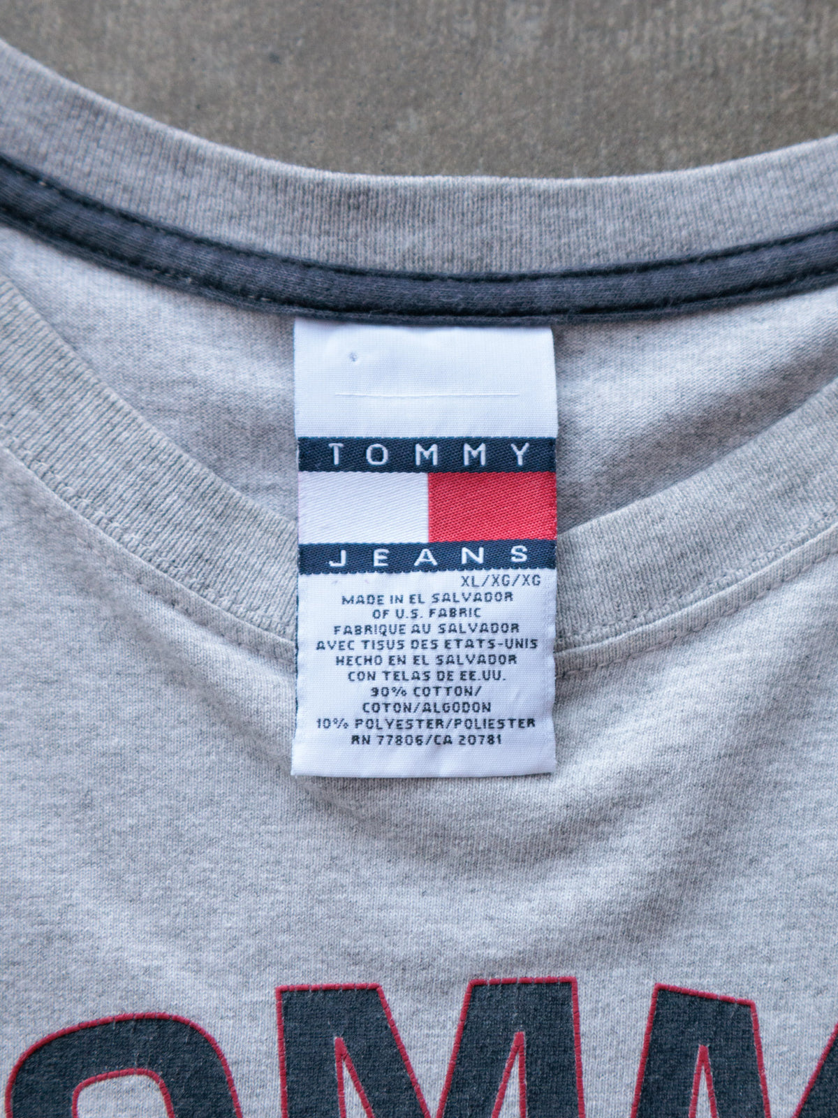 Vintage 90s Grey Tommy Jeans Colourblock Long Sleeve Tee (XL)