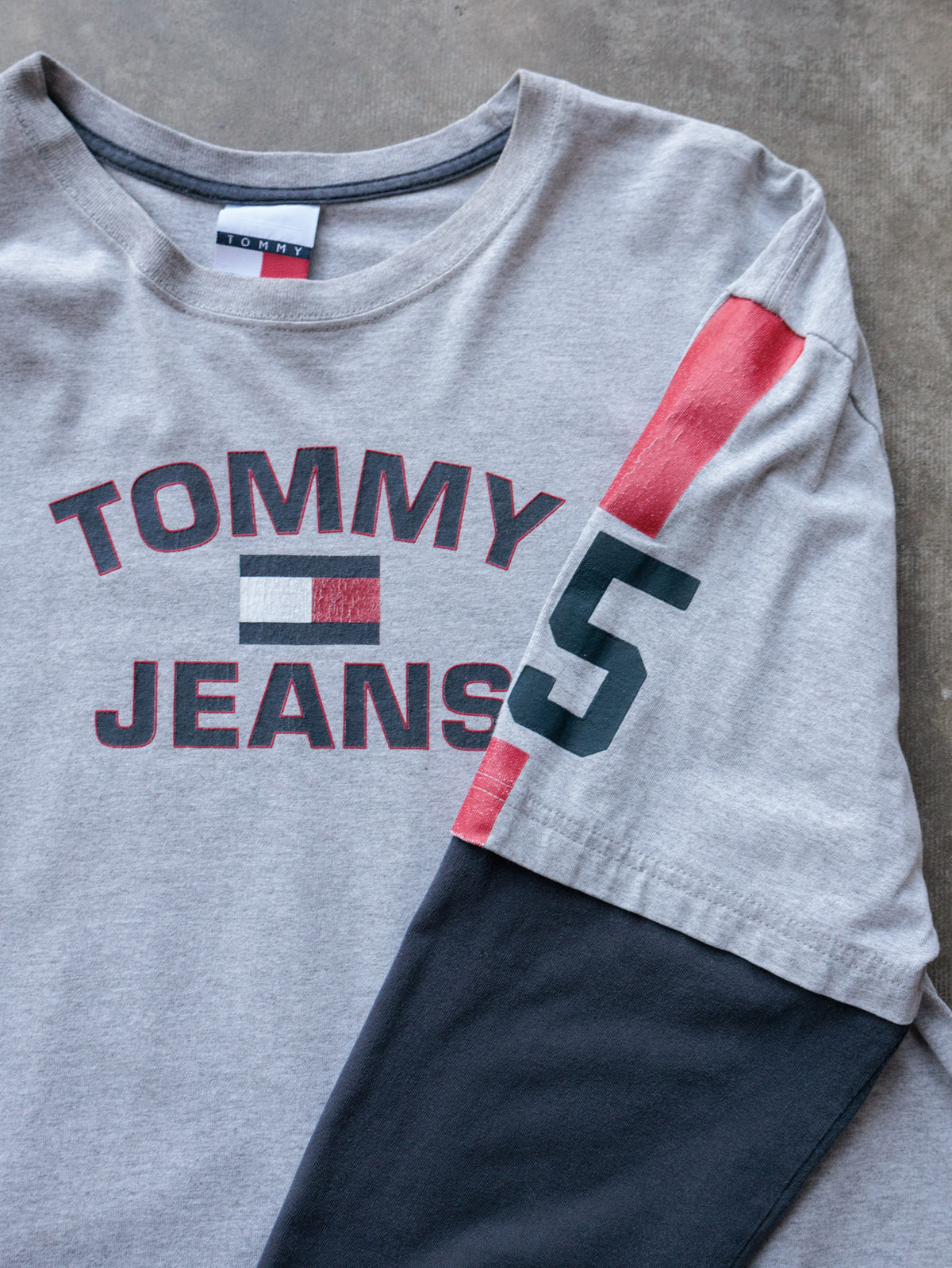 Vintage 90s Grey Tommy Jeans Colourblock Long Sleeve Tee (XL)
