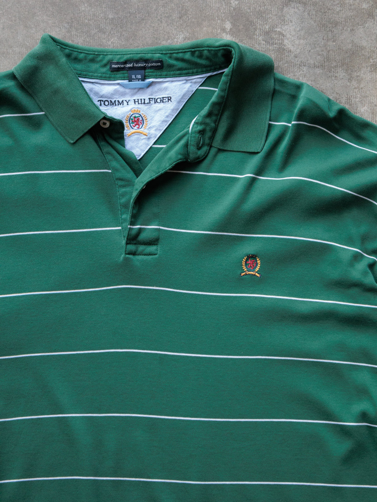 Vintage 00s Green Striped Tommy Hilfiger Long Sleeve Polo Shirt (XL)