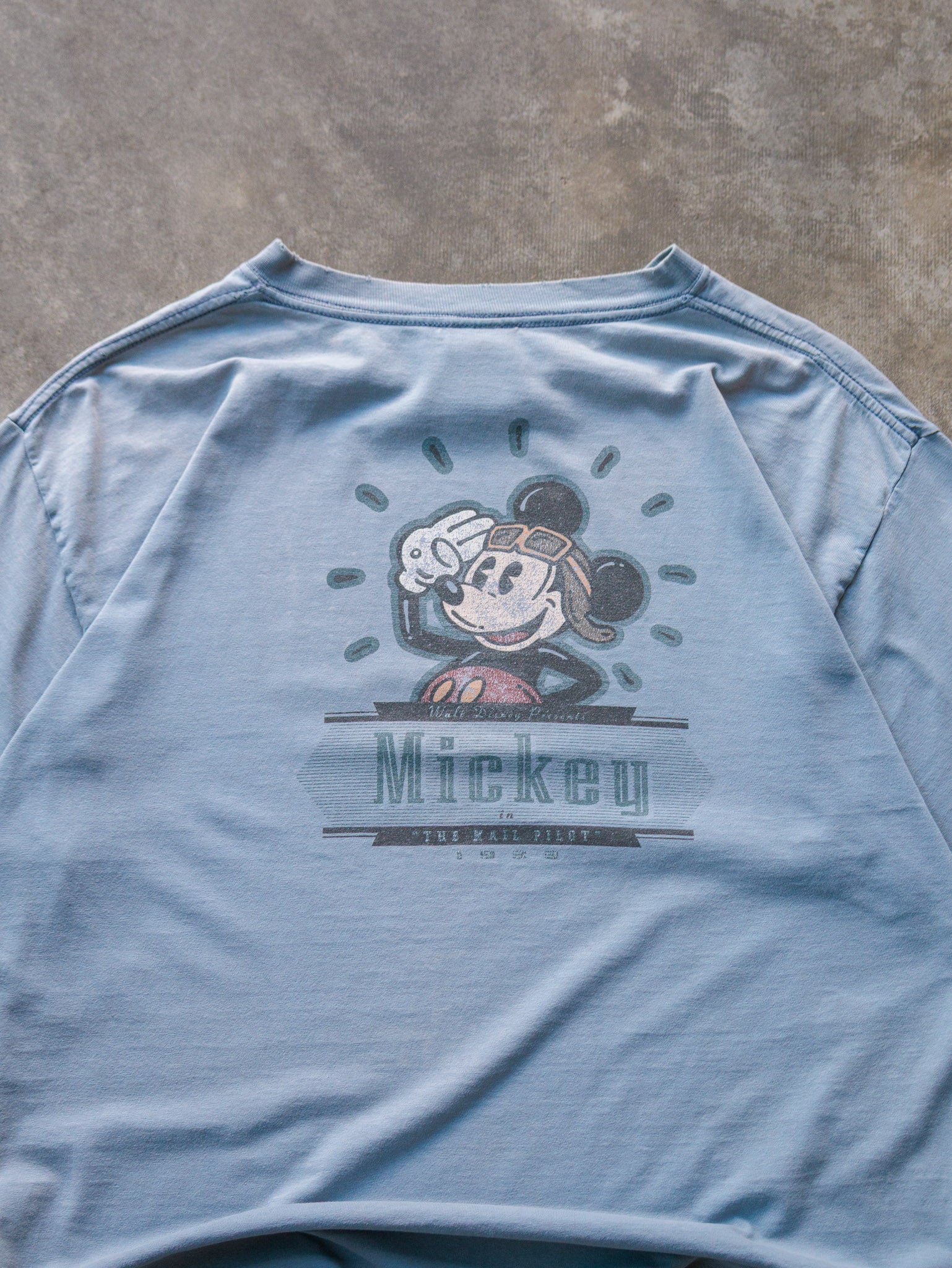 Vintage 90s Light Blue Mickey Mouse The Mail Pilot Tee (L)