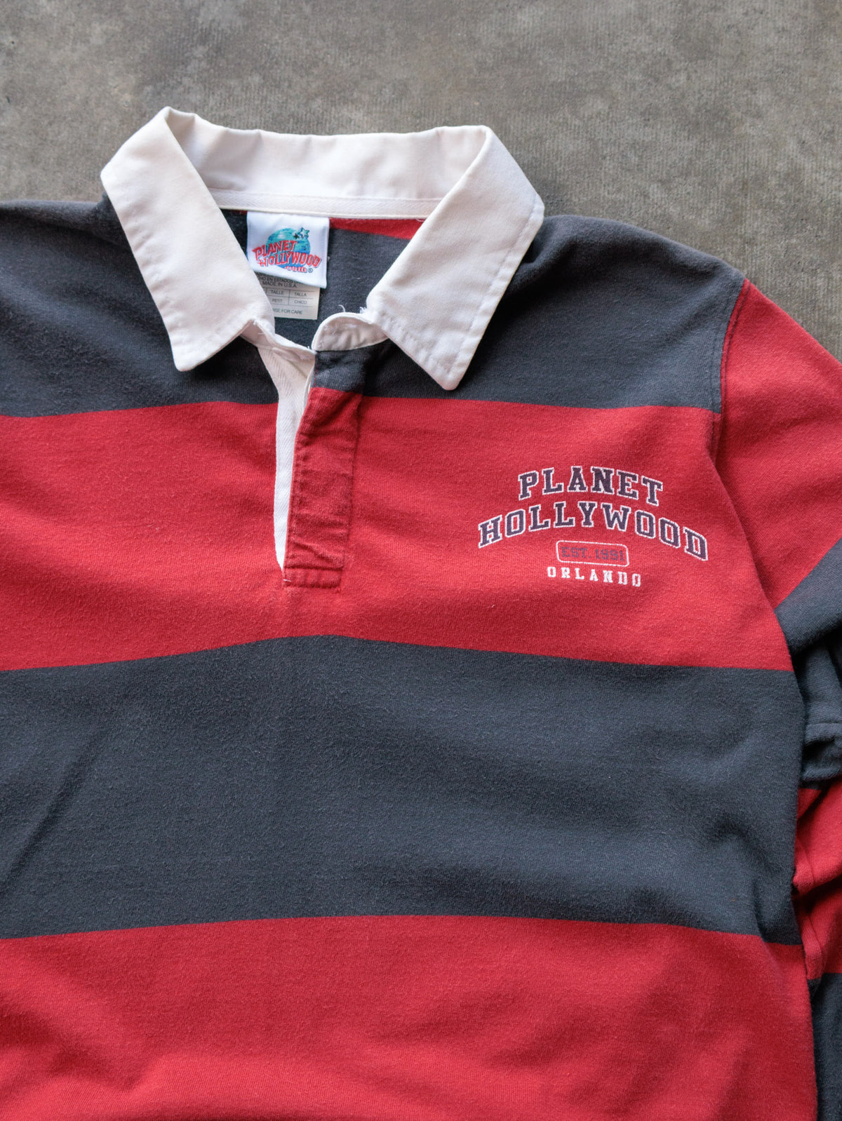 Vintage 90s Red Striped Planet Hollywood Orlando Rugby Shirt (S)