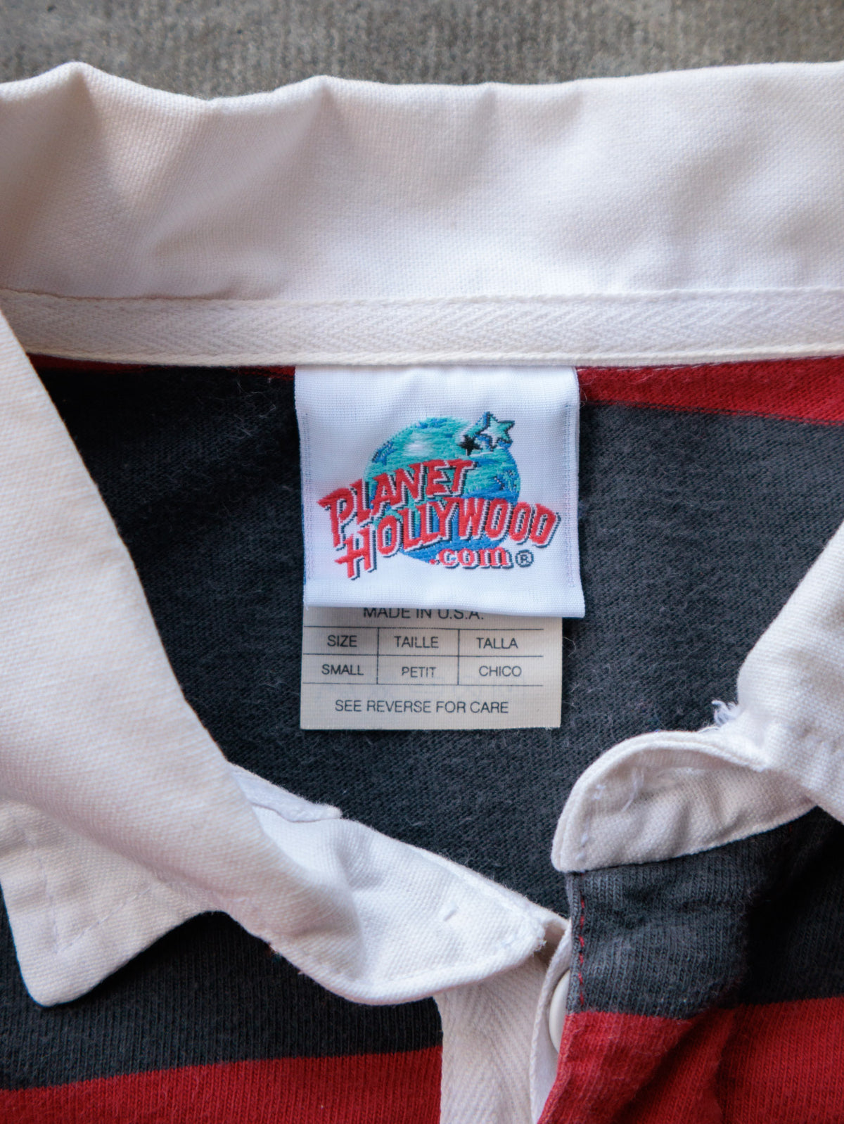 Vintage 90s Red Striped Planet Hollywood Orlando Rugby Shirt (S)
