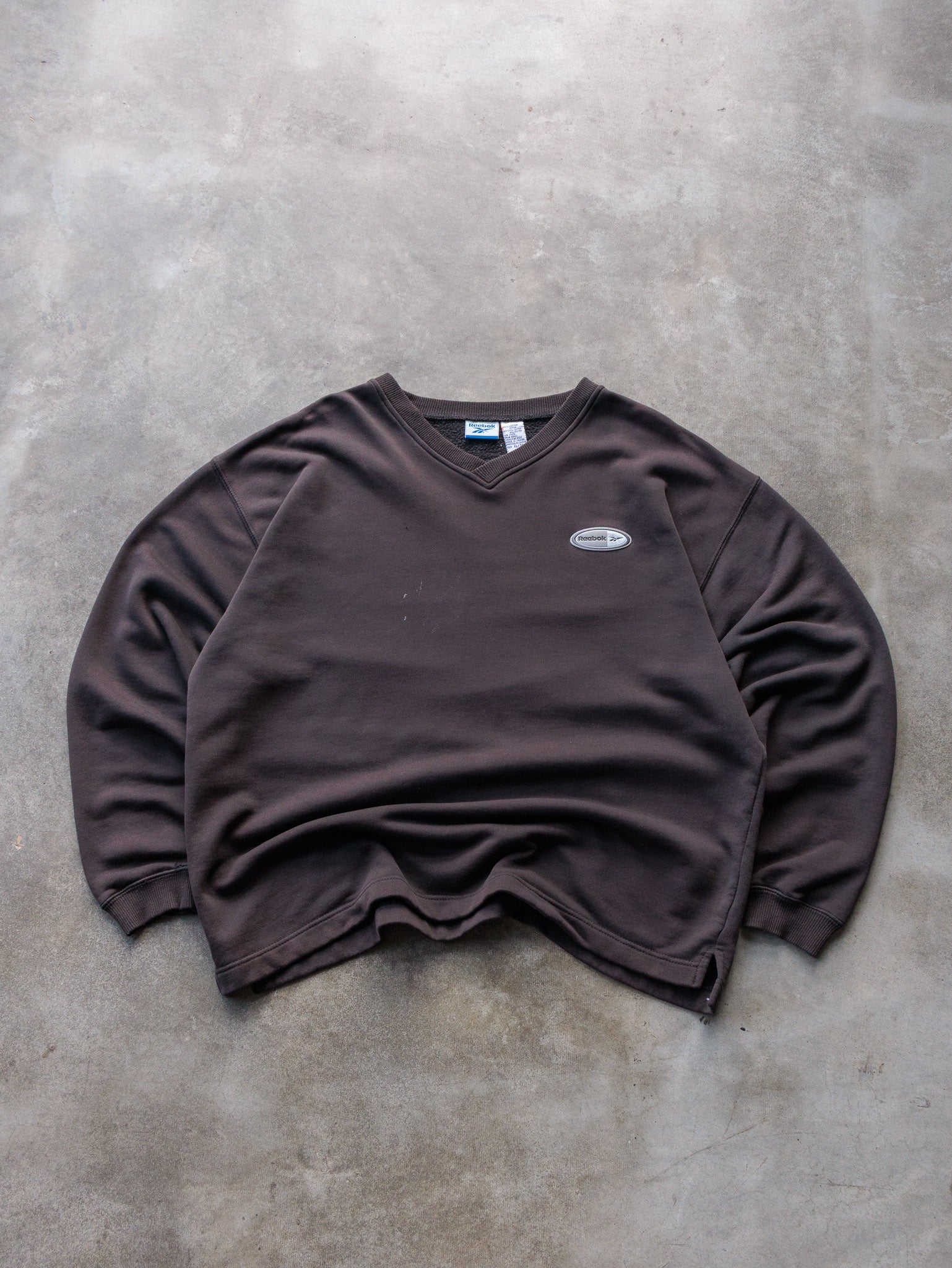 Vintage 90s Faded Black Reebok V-Neck Sweatshirt (XL)