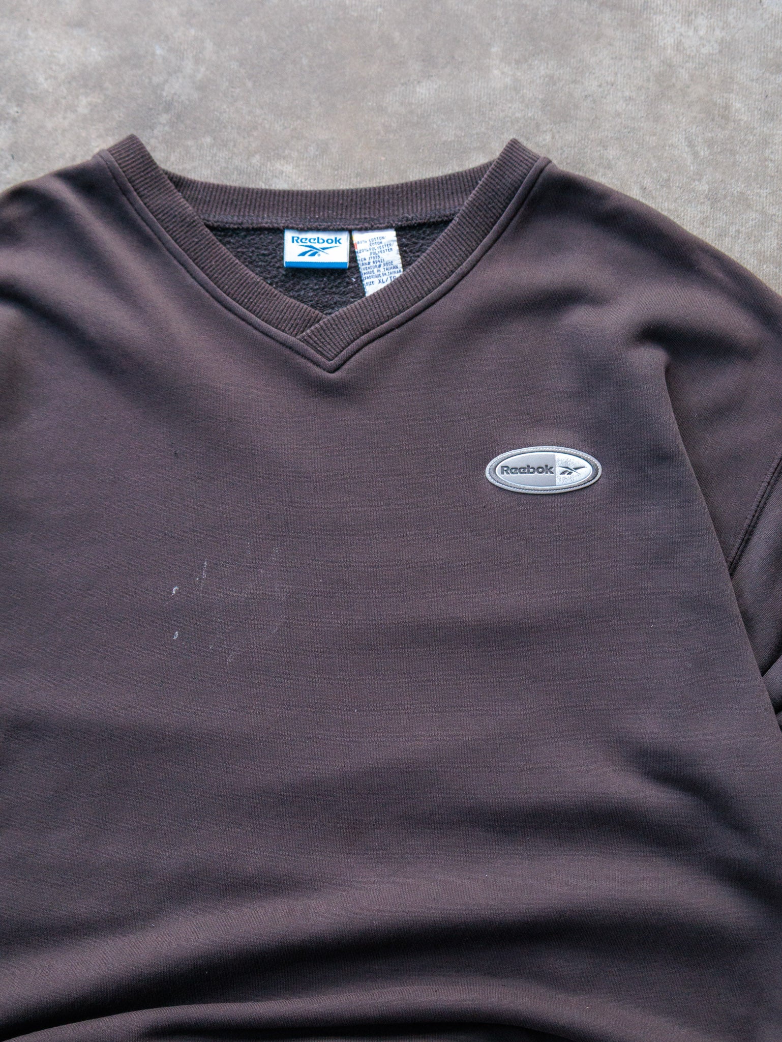 Vintage 90s Faded Black Reebok V-Neck Sweatshirt (XL)