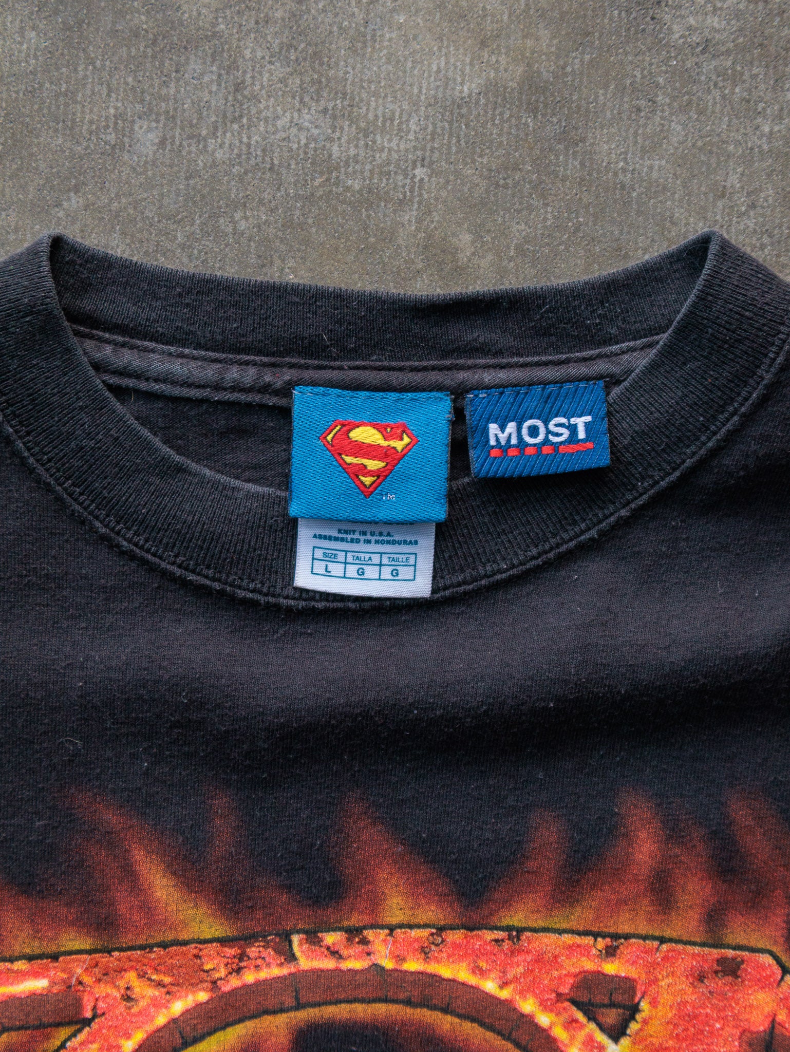 Vintage 00s Black Superman Flame Graphic Tee (L)