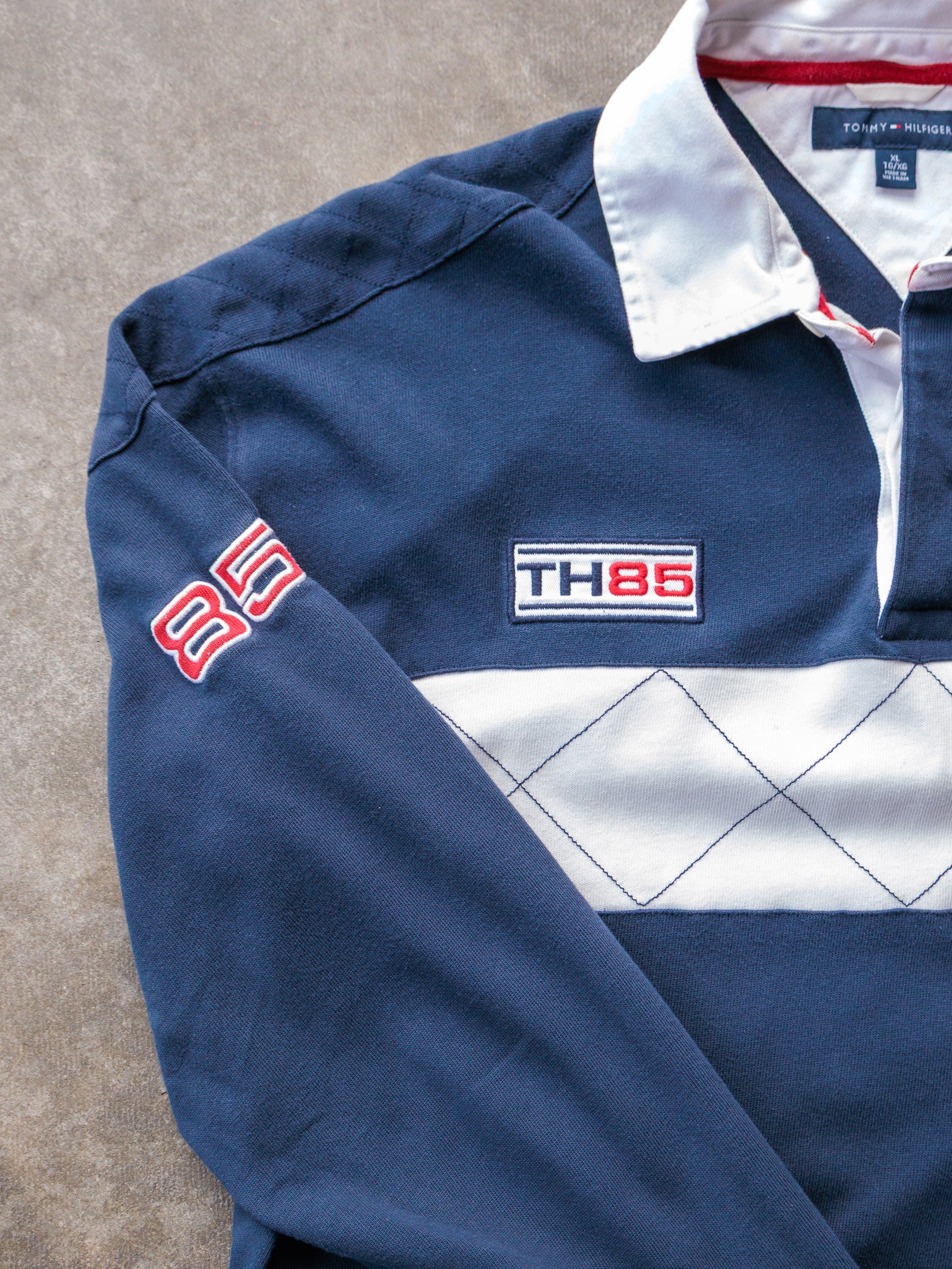 Vintage 00s Navy Tommy Hilfiger Rugby Shirt (XL)