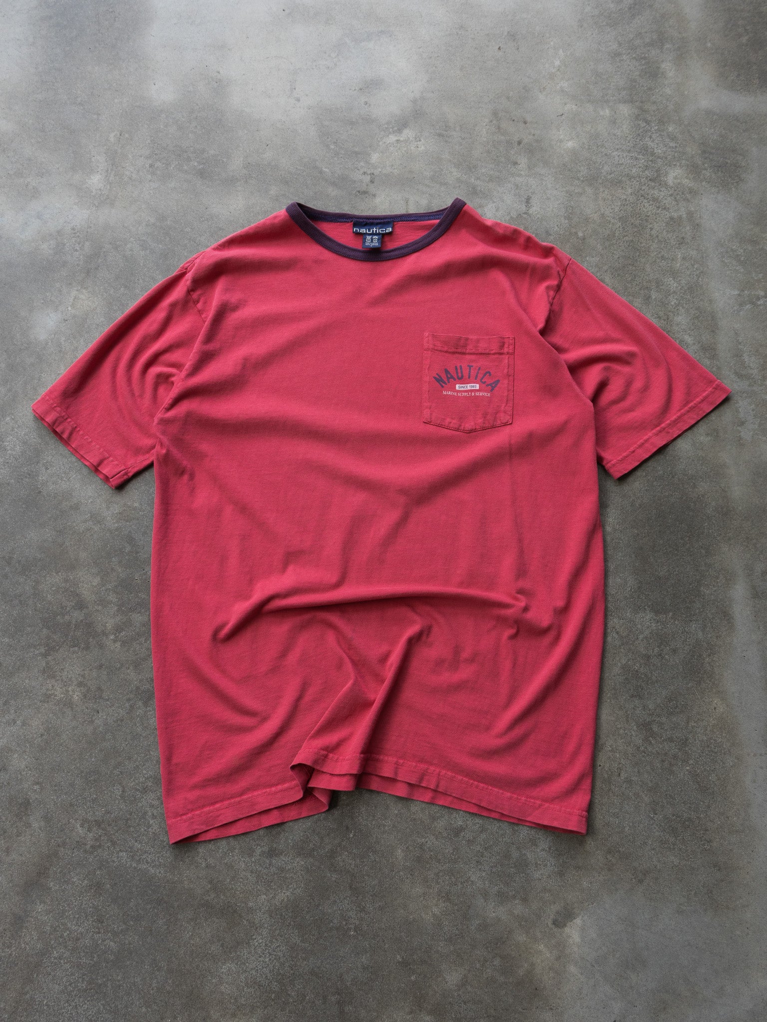 Vintage Peach Nautica Ringer Pocket Tee (L)