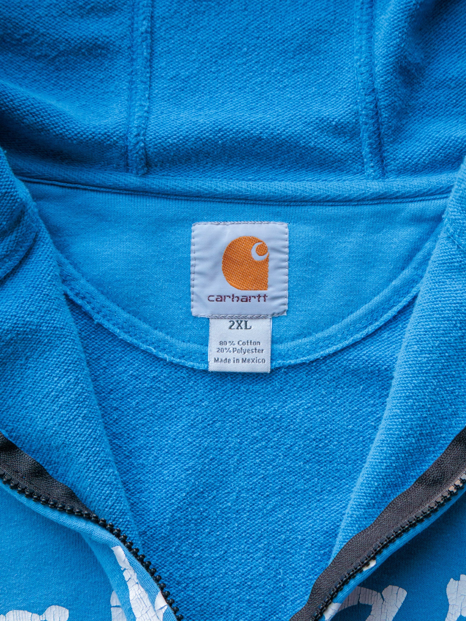 Vintage 00s Blue Carhartt Spell Out Zip Up Hoodie (2XL)