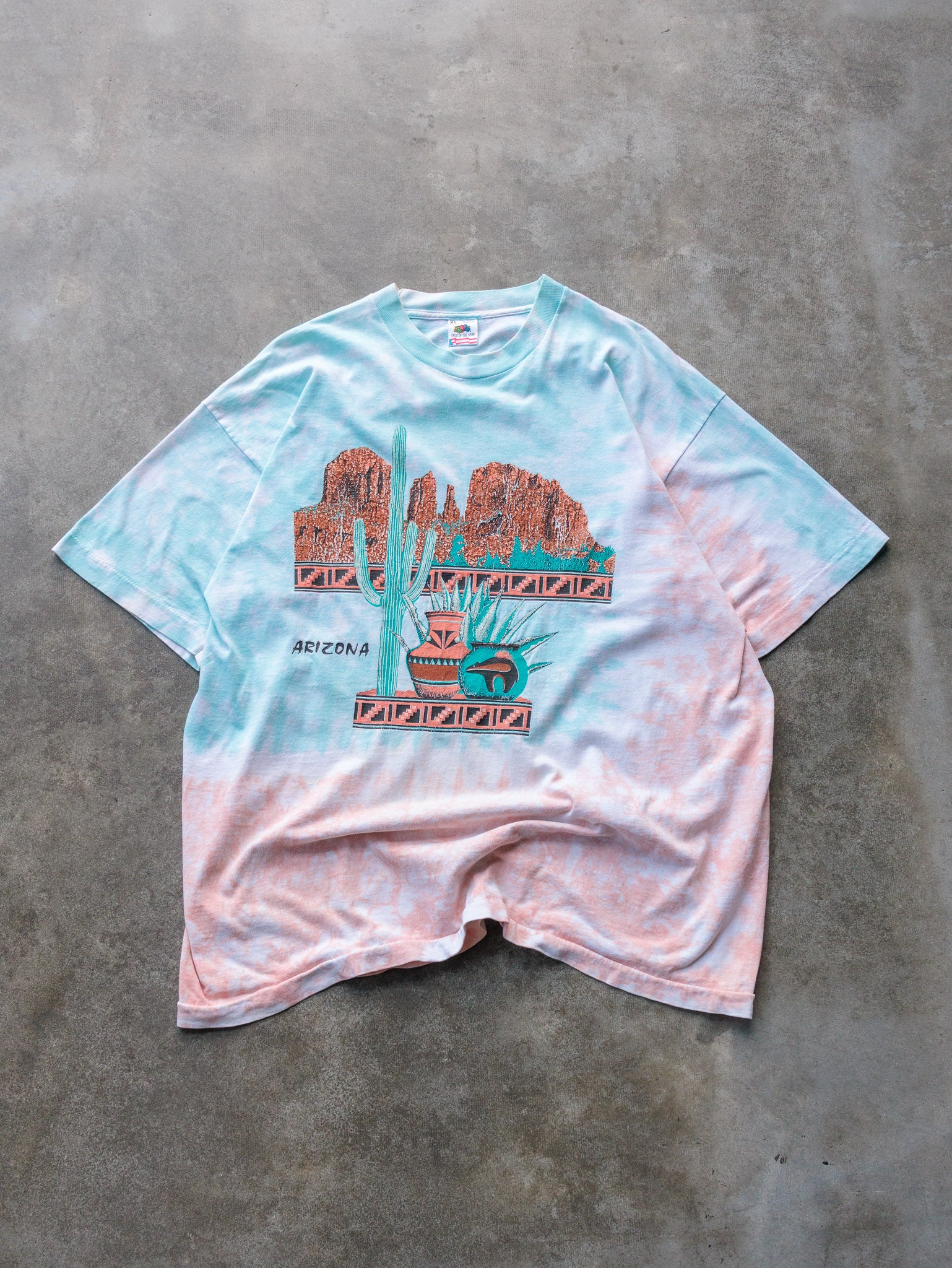 Vintage 90s Tie Dye Fruit of the Loom Arizona Desert Tee (XL)