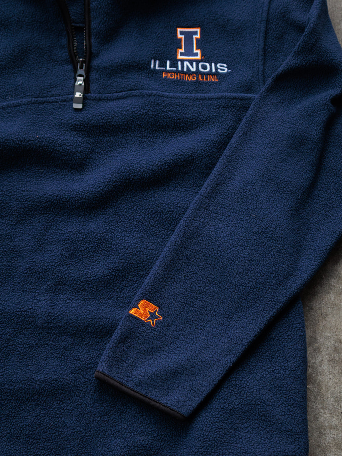 Vintage Navy Starter Illinois Fighting Illini Fleece Quarter Zip (M)