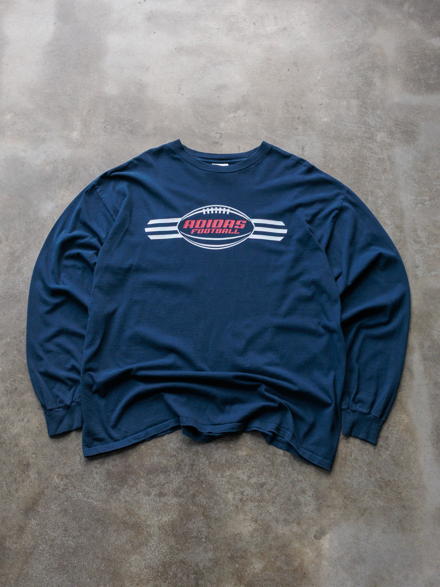 Vintage 00s Navy Adidas Football Graphic Long Sleeve (XL)
